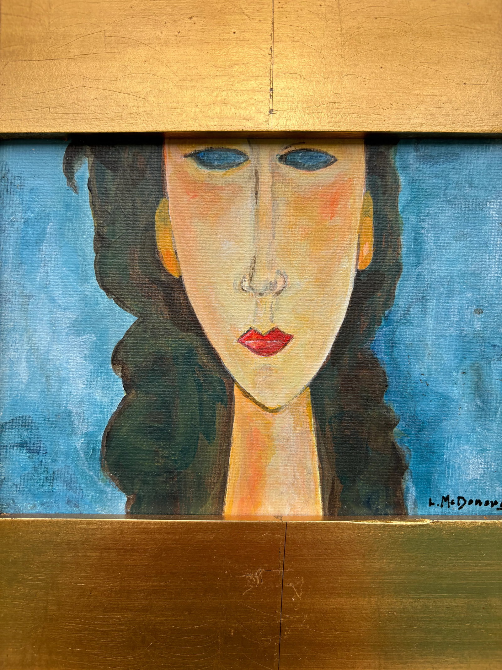 "Modi Girl" Modigliani Style Original Portrait Painting, Framed, by Linda McDonough - 10