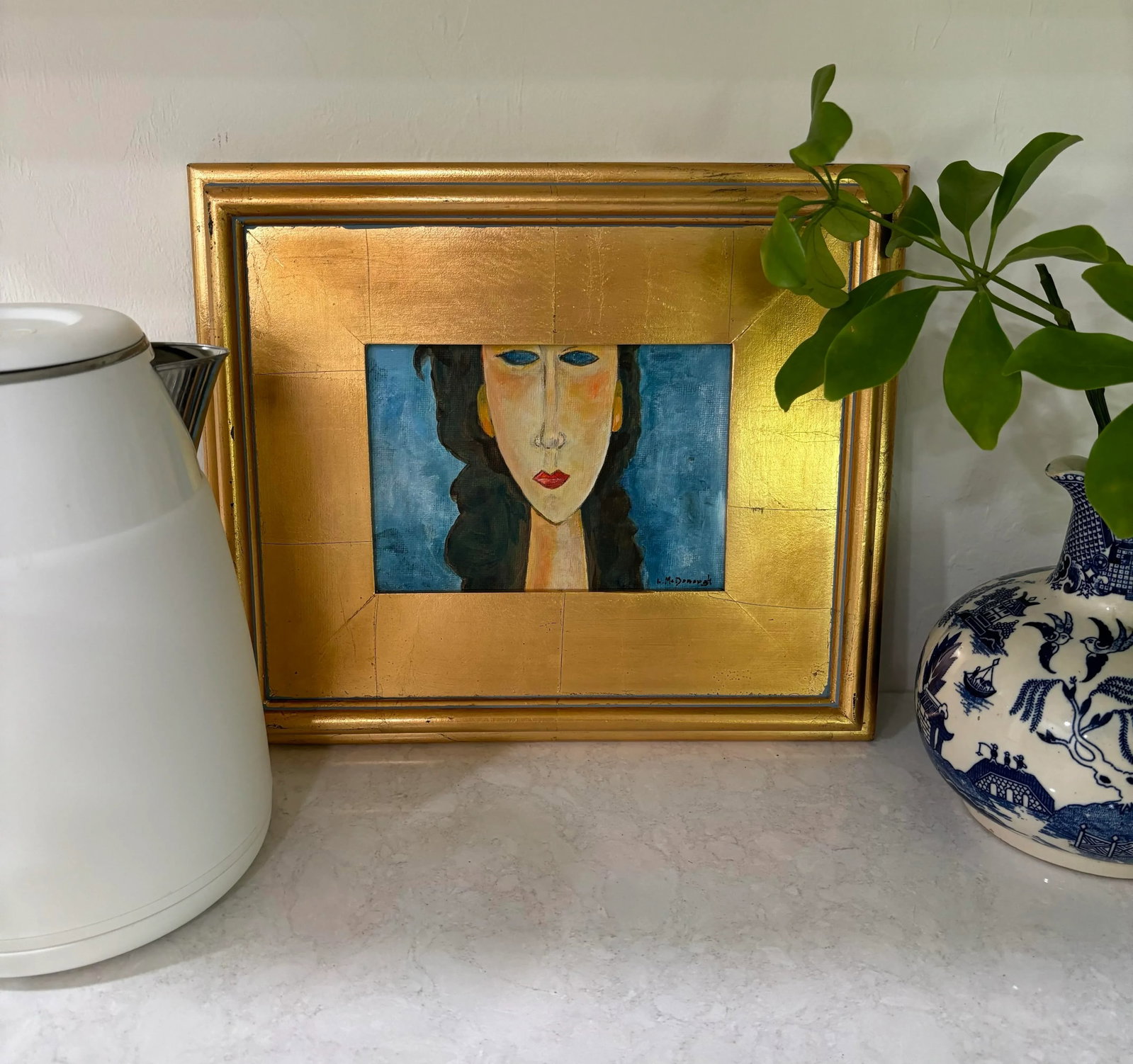 "Modi Girl" Modigliani Style Original Portrait Painting, Framed, by Linda McDonough - 11