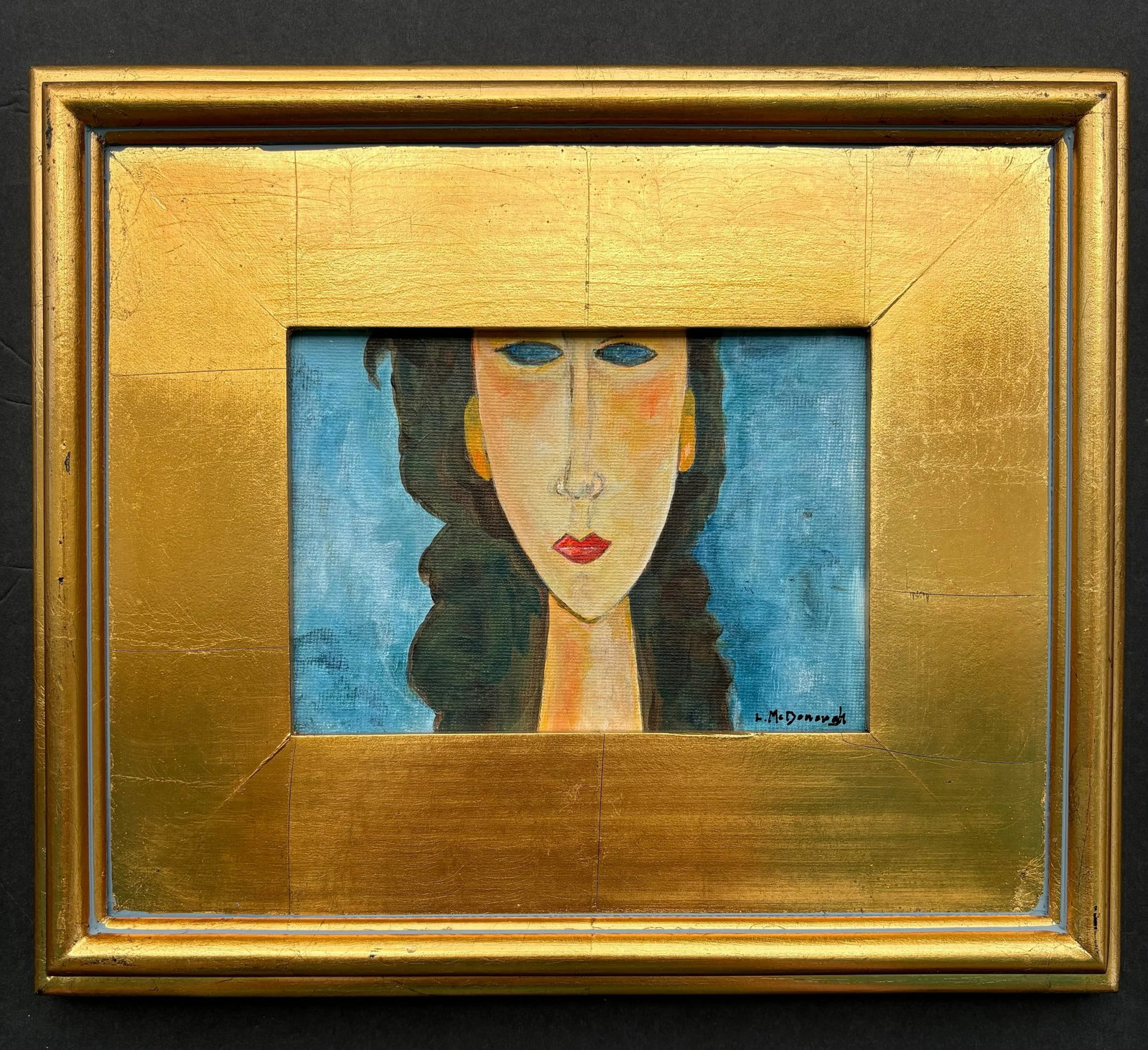 "Modi Girl" Modigliani Style Original Portrait Painting, Framed, by Linda McDonough - 2
