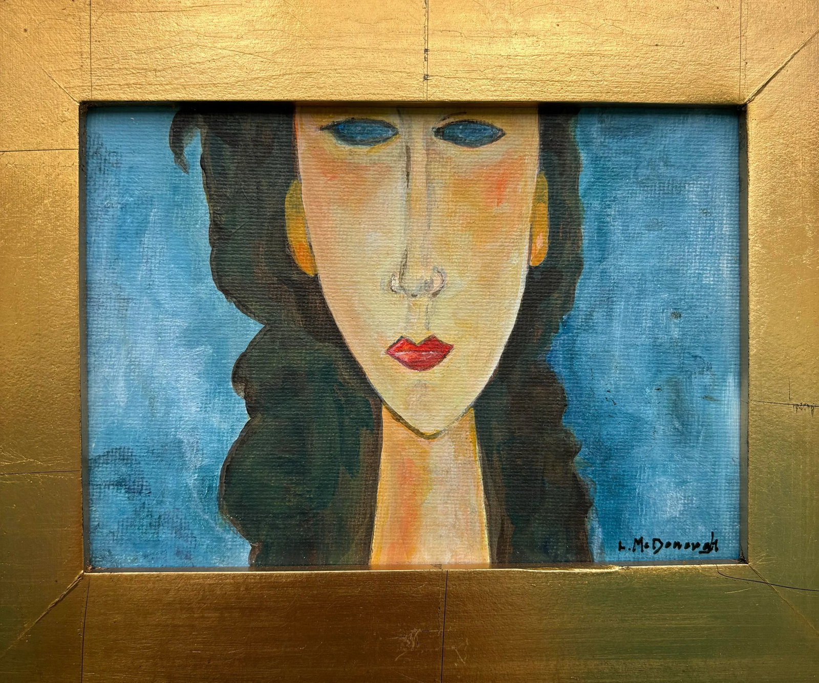 "Modi Girl" Modigliani Style Original Portrait Painting, Framed, by Linda McDonough - 4