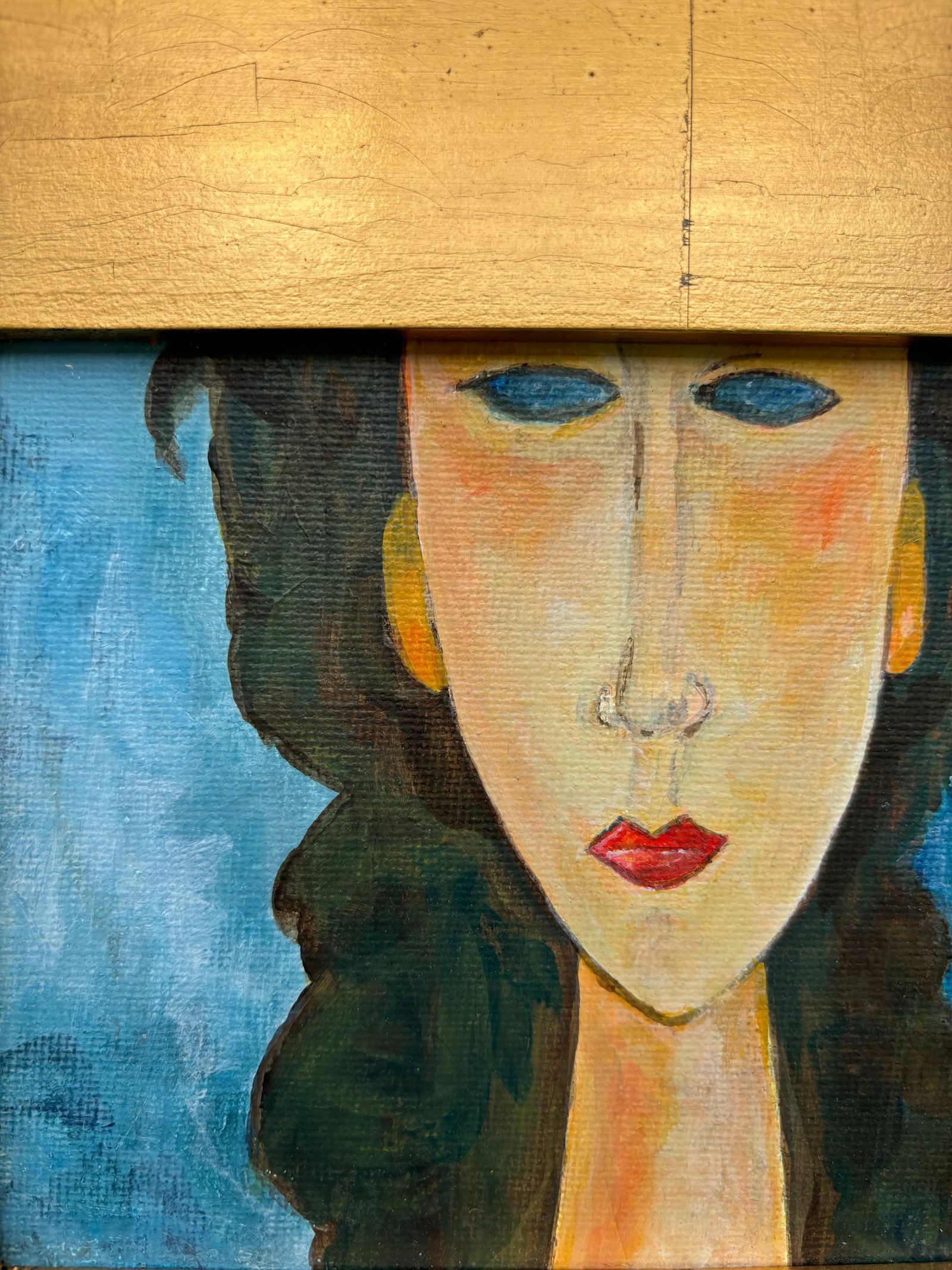 "Modi Girl" Modigliani Style Original Portrait Painting, Framed, by Linda McDonough - 7