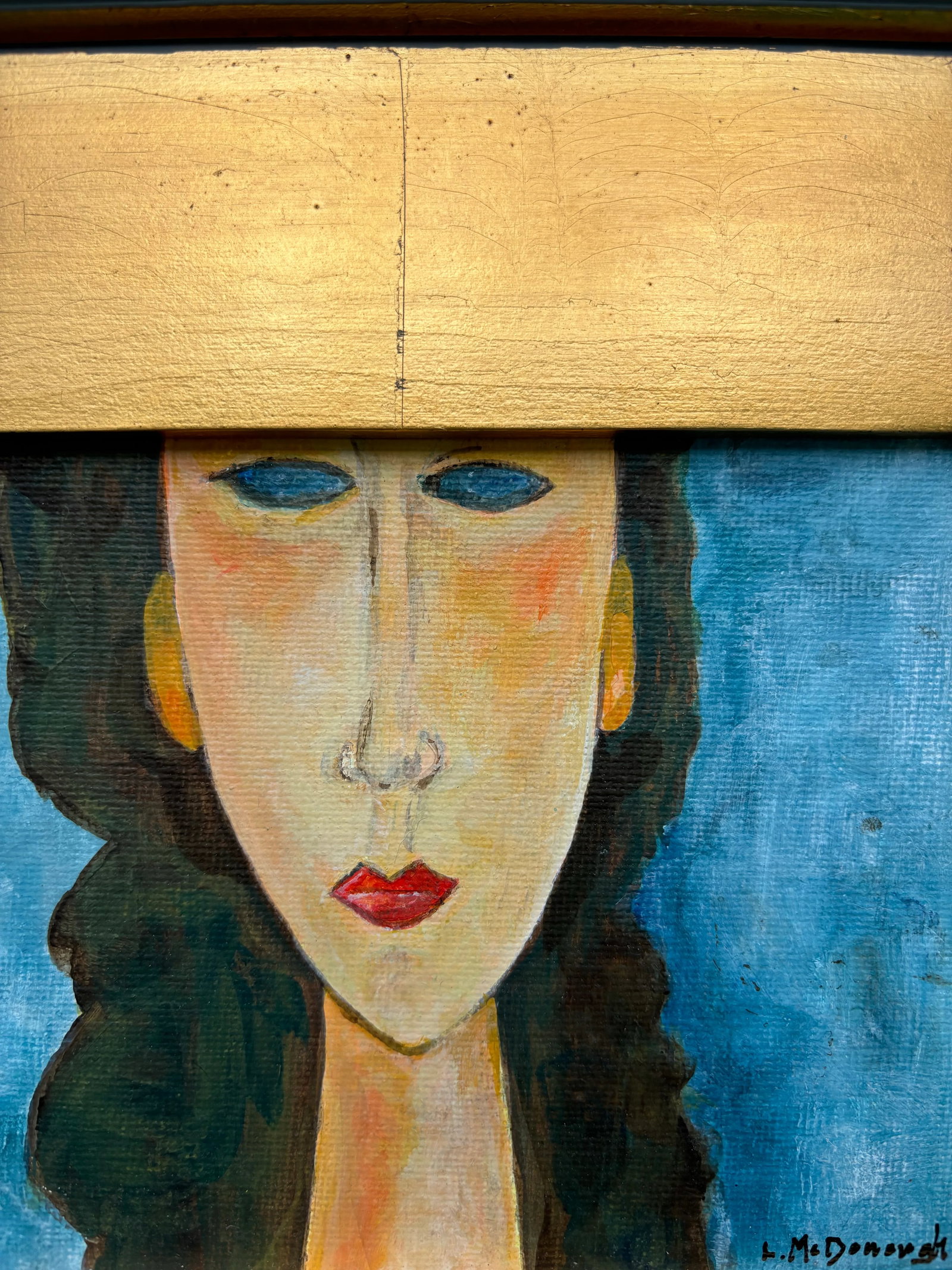 "Modi Girl" Modigliani Style Original Portrait Painting, Framed, by Linda McDonough - 8