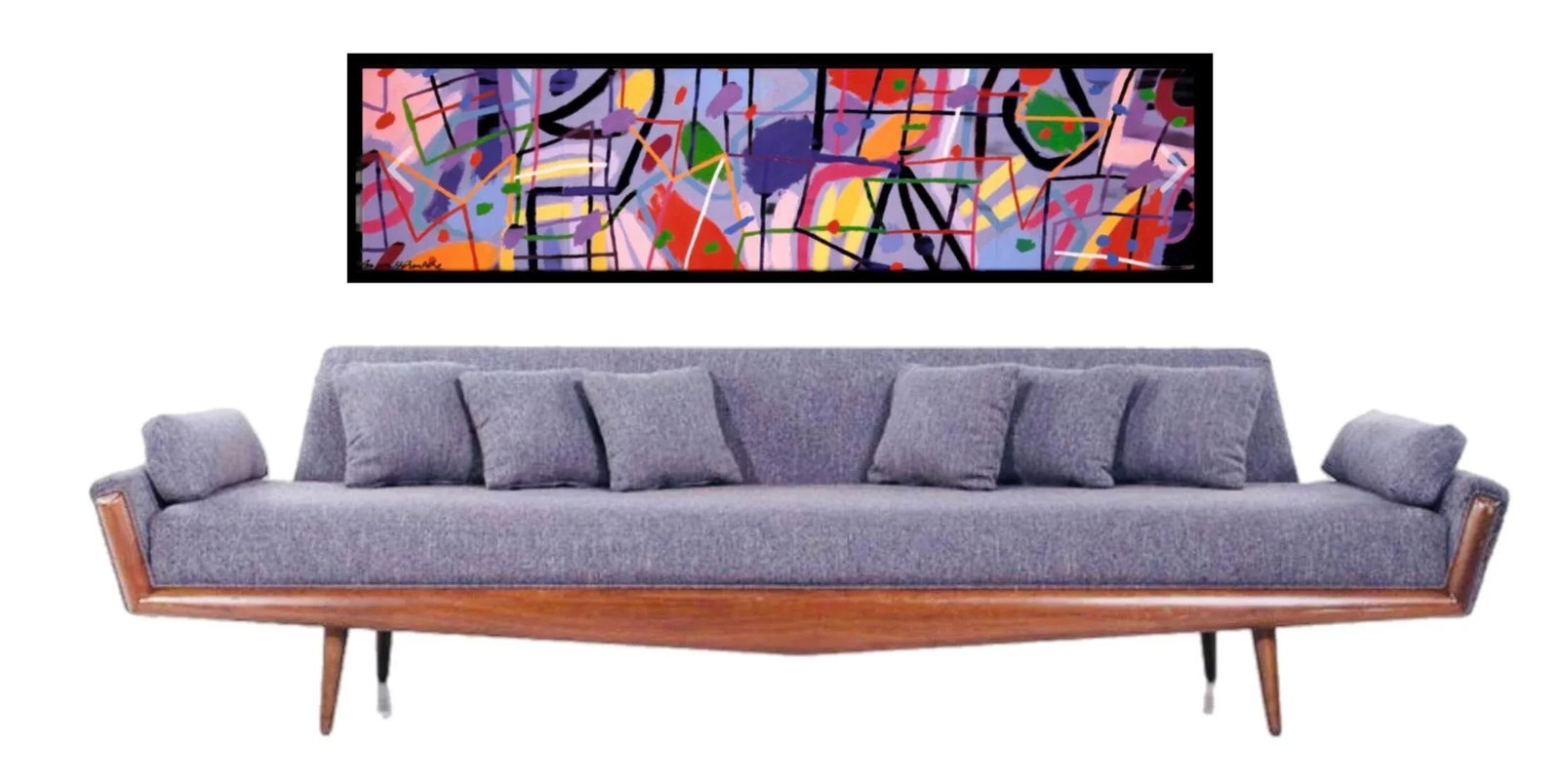 1980s Post Modern Abstract Geometric Graffiti Bo Von Hohenlohe Art Framed Offset Lithograph Poster S - 2