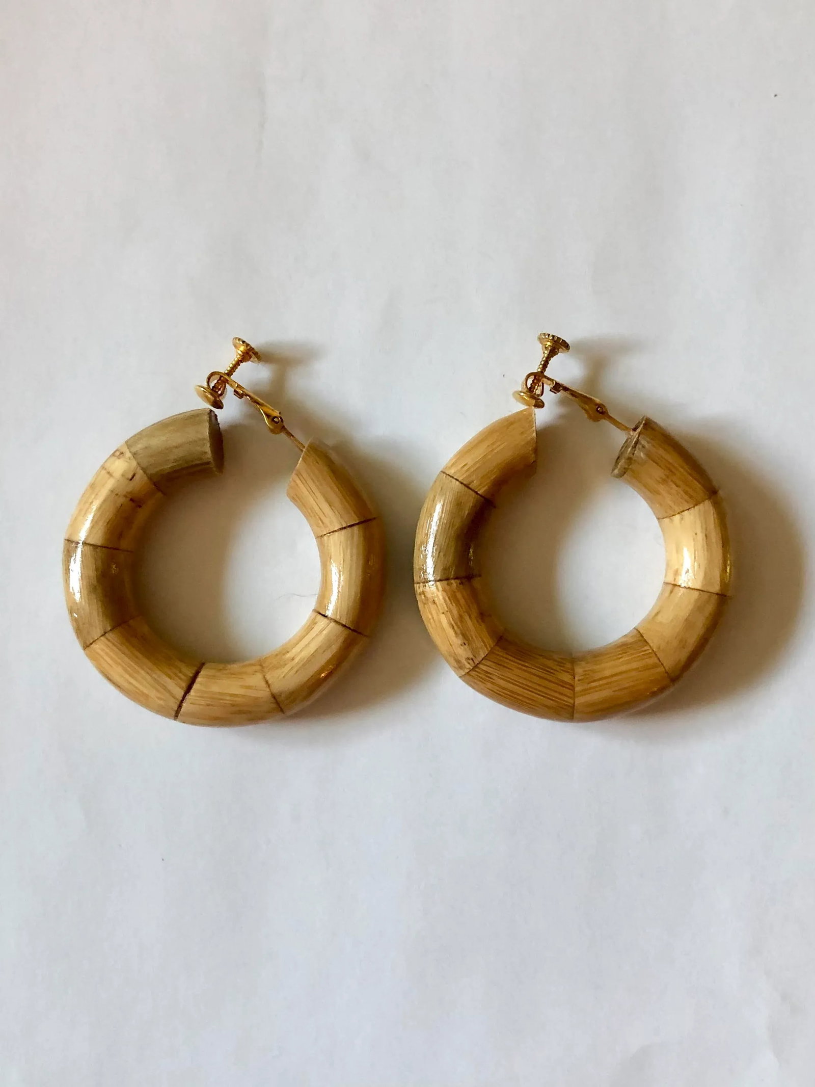 Vintage Les Bernard Real Bamboo Hoop Earrings - 2 Pieces - 2