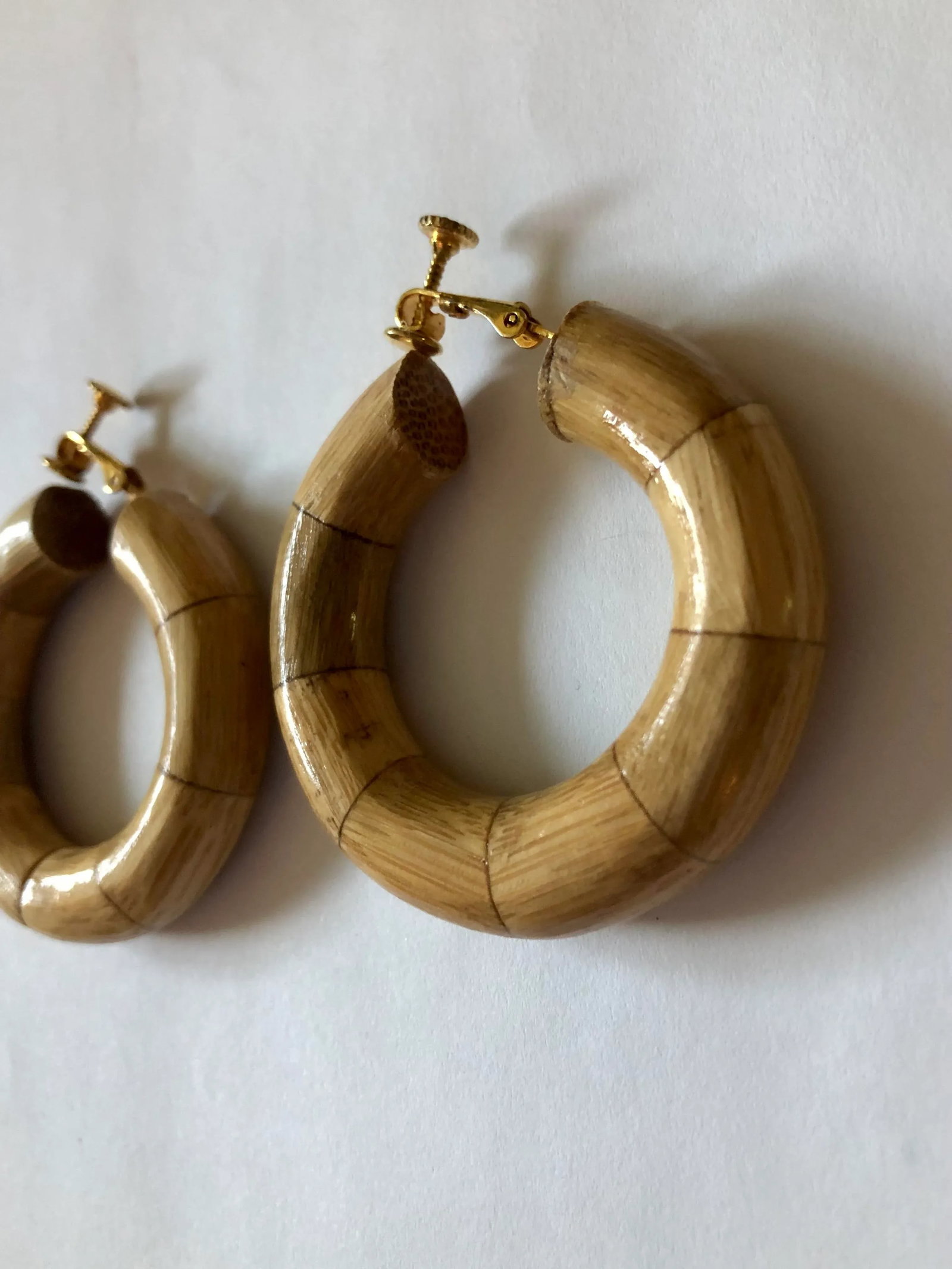 Vintage Les Bernard Real Bamboo Hoop Earrings - 2 Pieces - 4