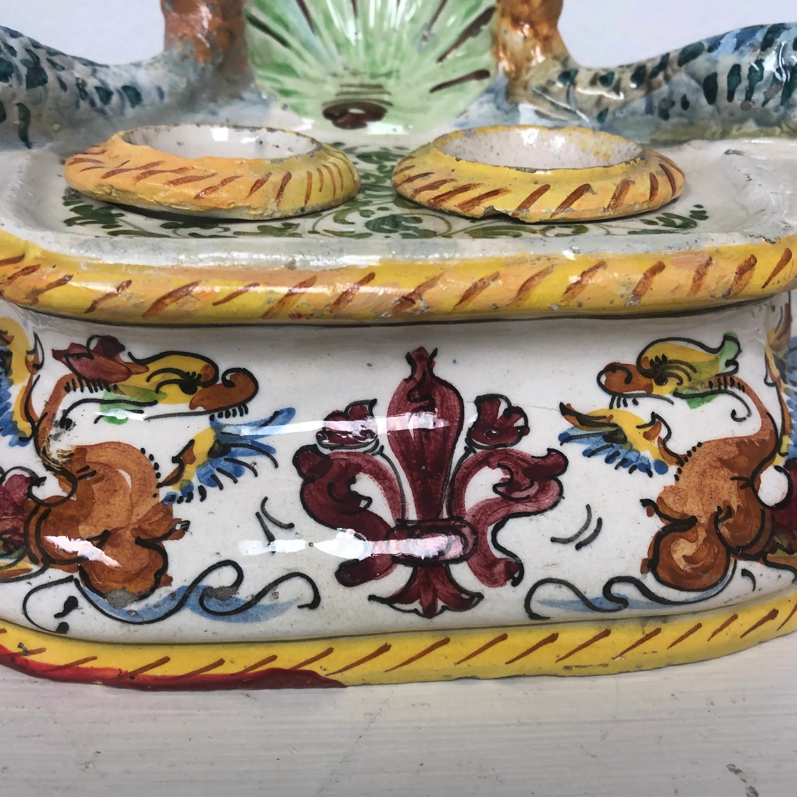 Italian Faience Dolphin Handle Inkwell - 3