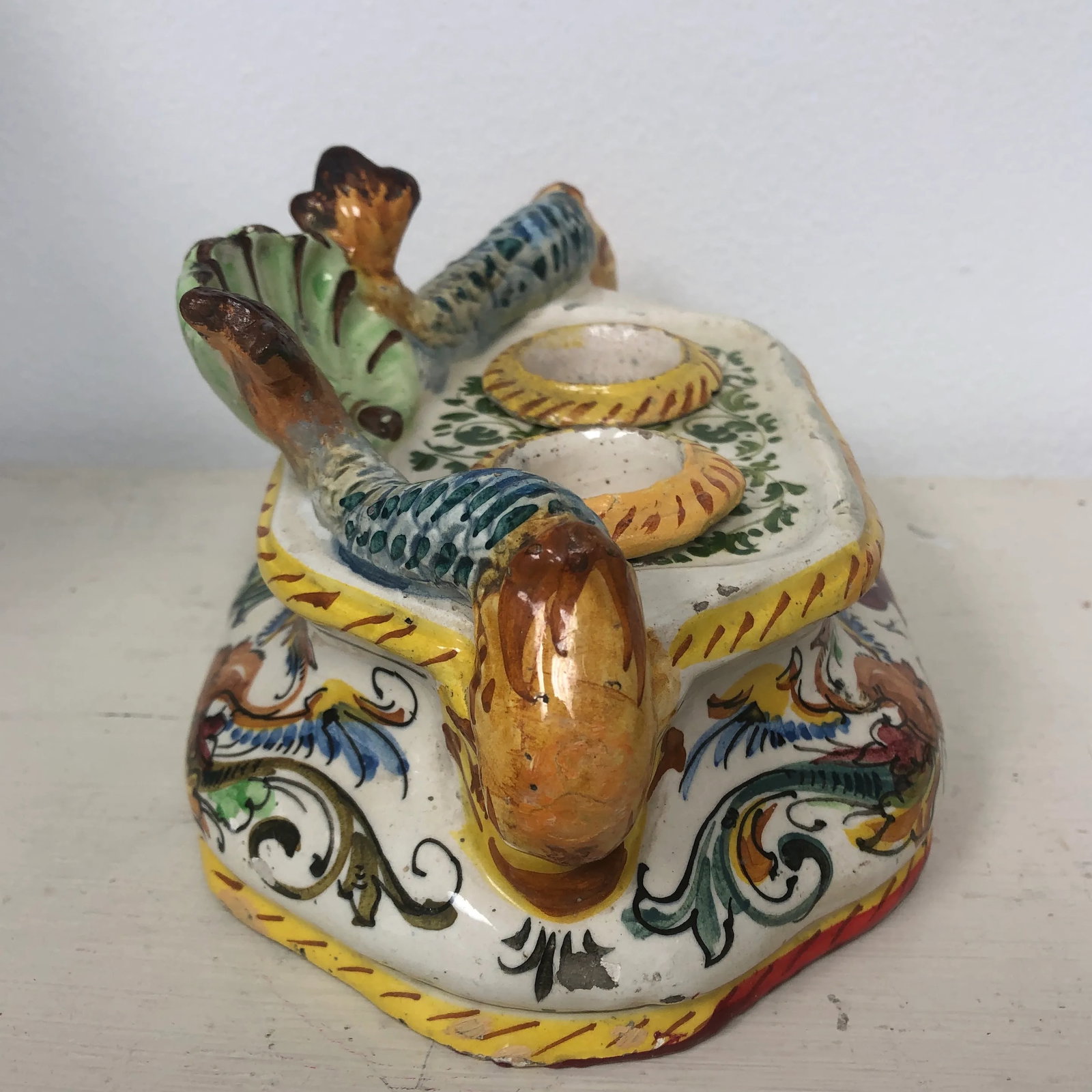 Italian Faience Dolphin Handle Inkwell - 4