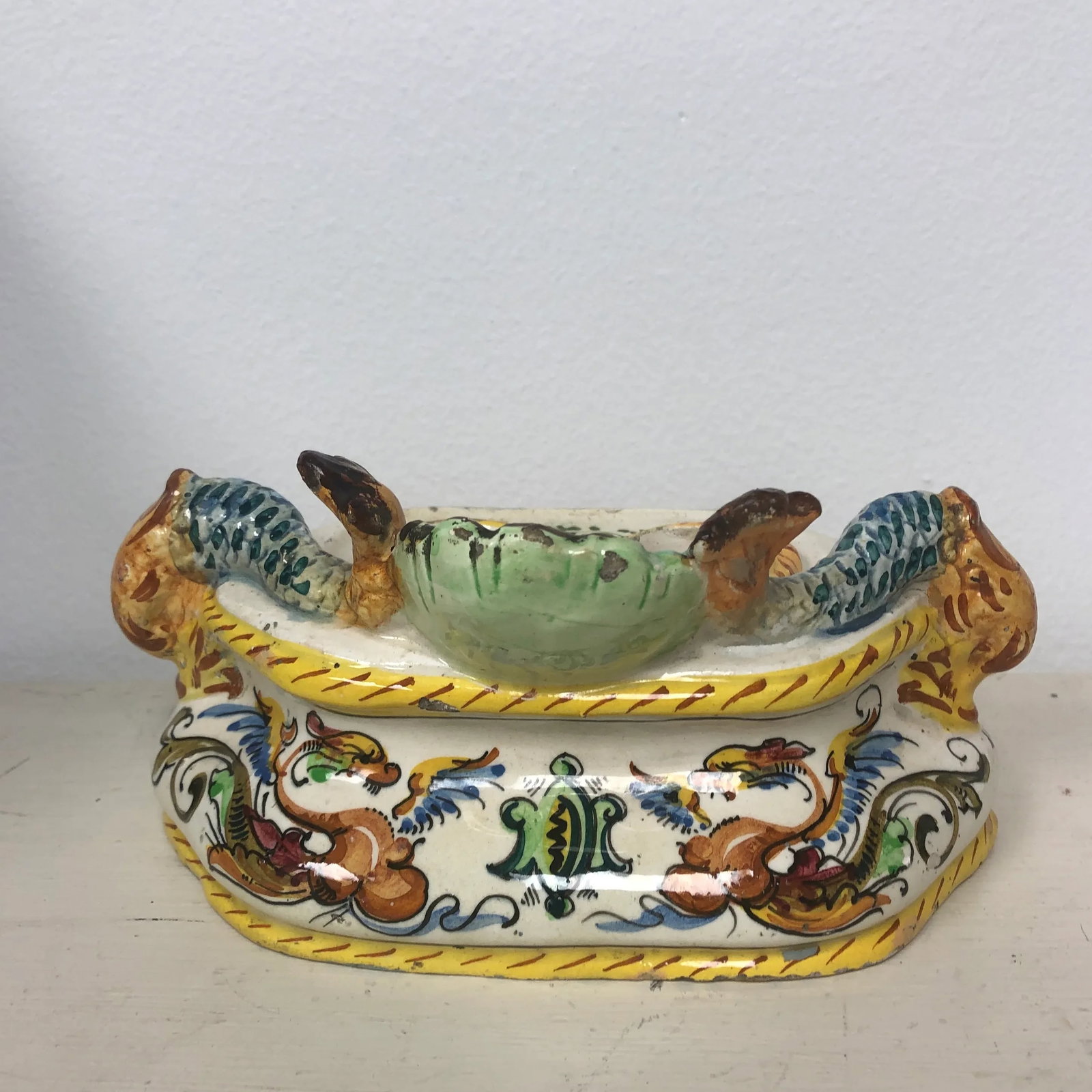Italian Faience Dolphin Handle Inkwell - 5
