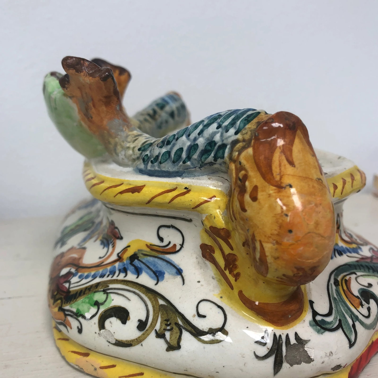 Italian Faience Dolphin Handle Inkwell - 6