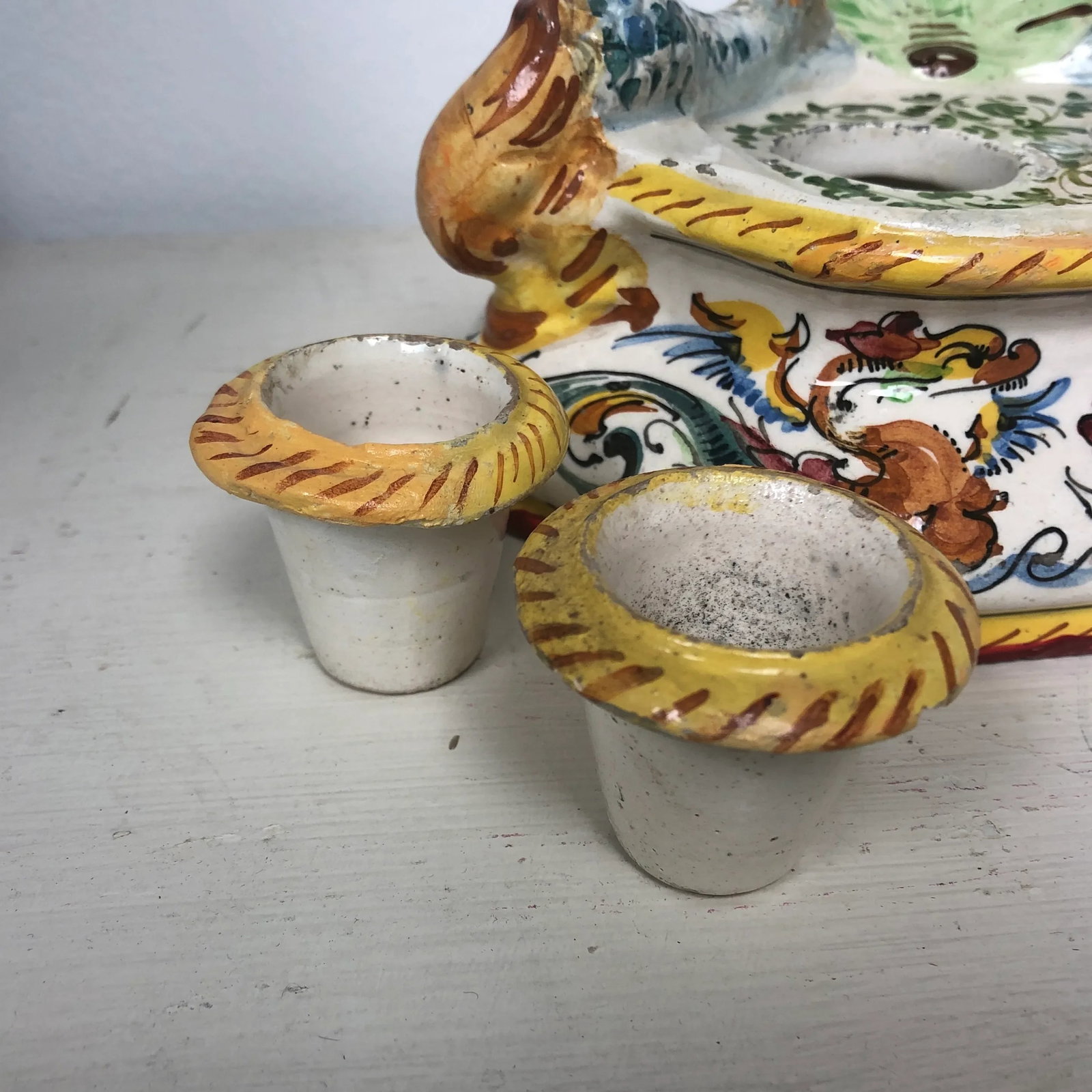 Italian Faience Dolphin Handle Inkwell - 8