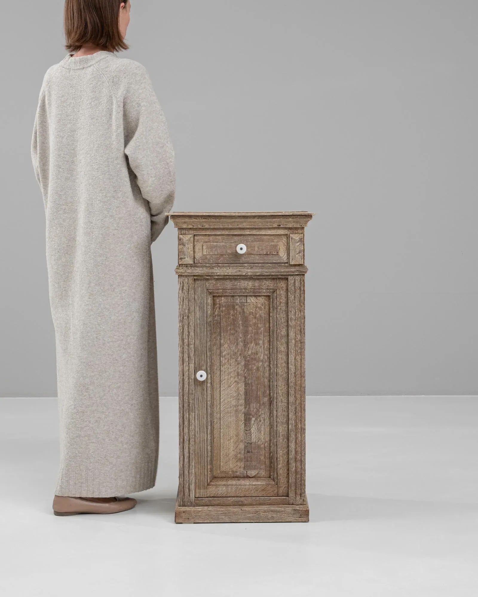 19th Century French Bleached Oak Bedside Table - 6