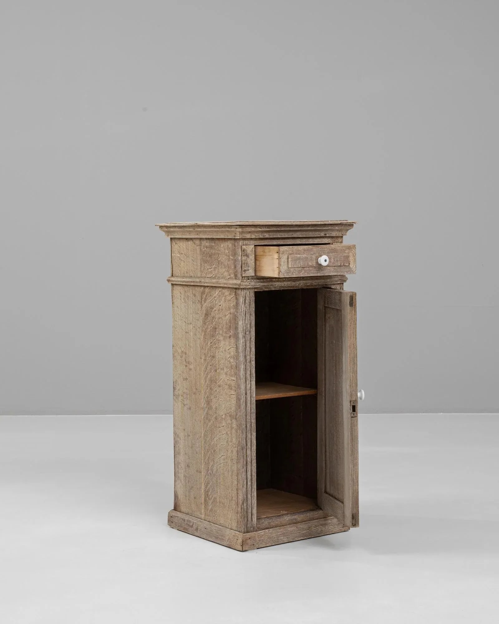 19th Century French Bleached Oak Bedside Table - 8