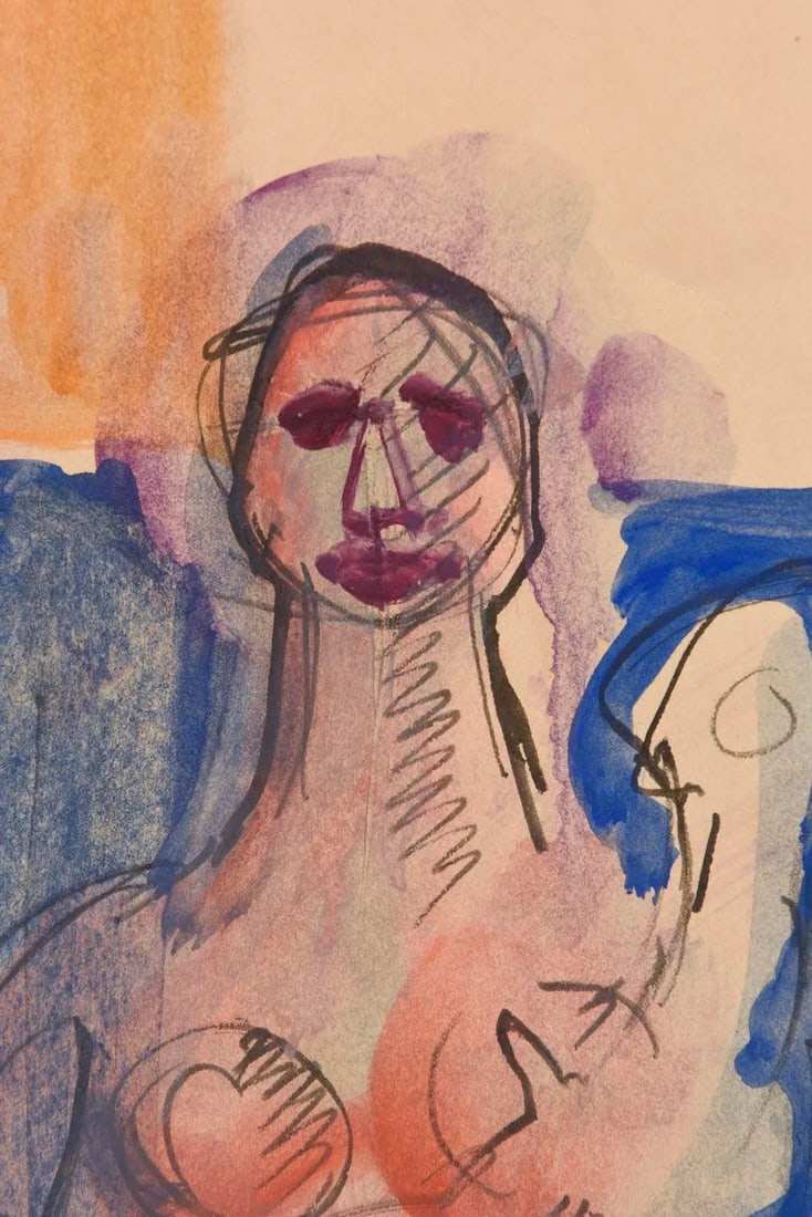 Vintage Signed Watercolor Style of George Condo by Chamberlain Museum Custom Framed - 4