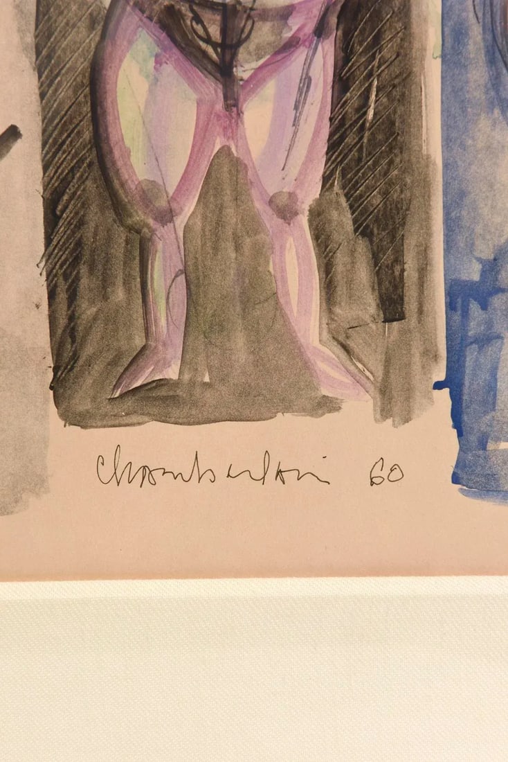 Vintage Signed Watercolor Style of George Condo by Chamberlain Museum Custom Framed - 6