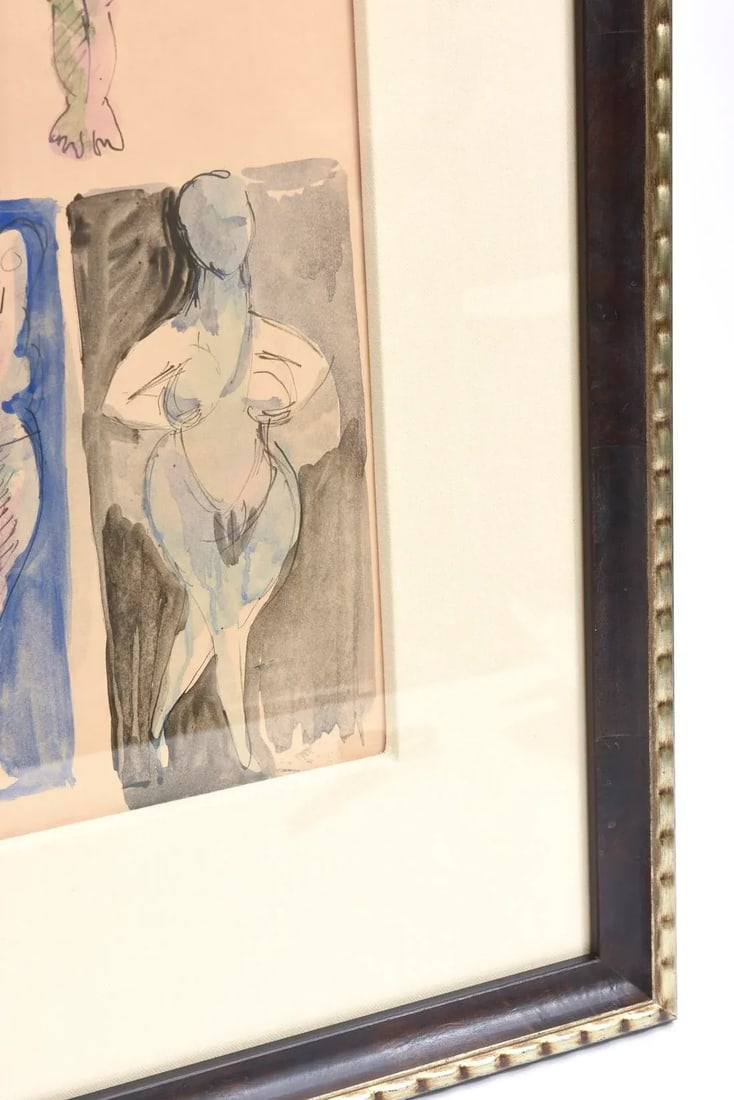 Vintage Signed Watercolor Style of George Condo by Chamberlain Museum Custom Framed - 7