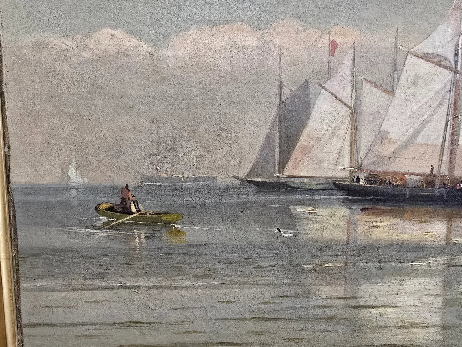 Antique 1877 William Wilson Cowell Oil on Canvas Coastal Marine Seascape Luminist Painting New Engla - 3
