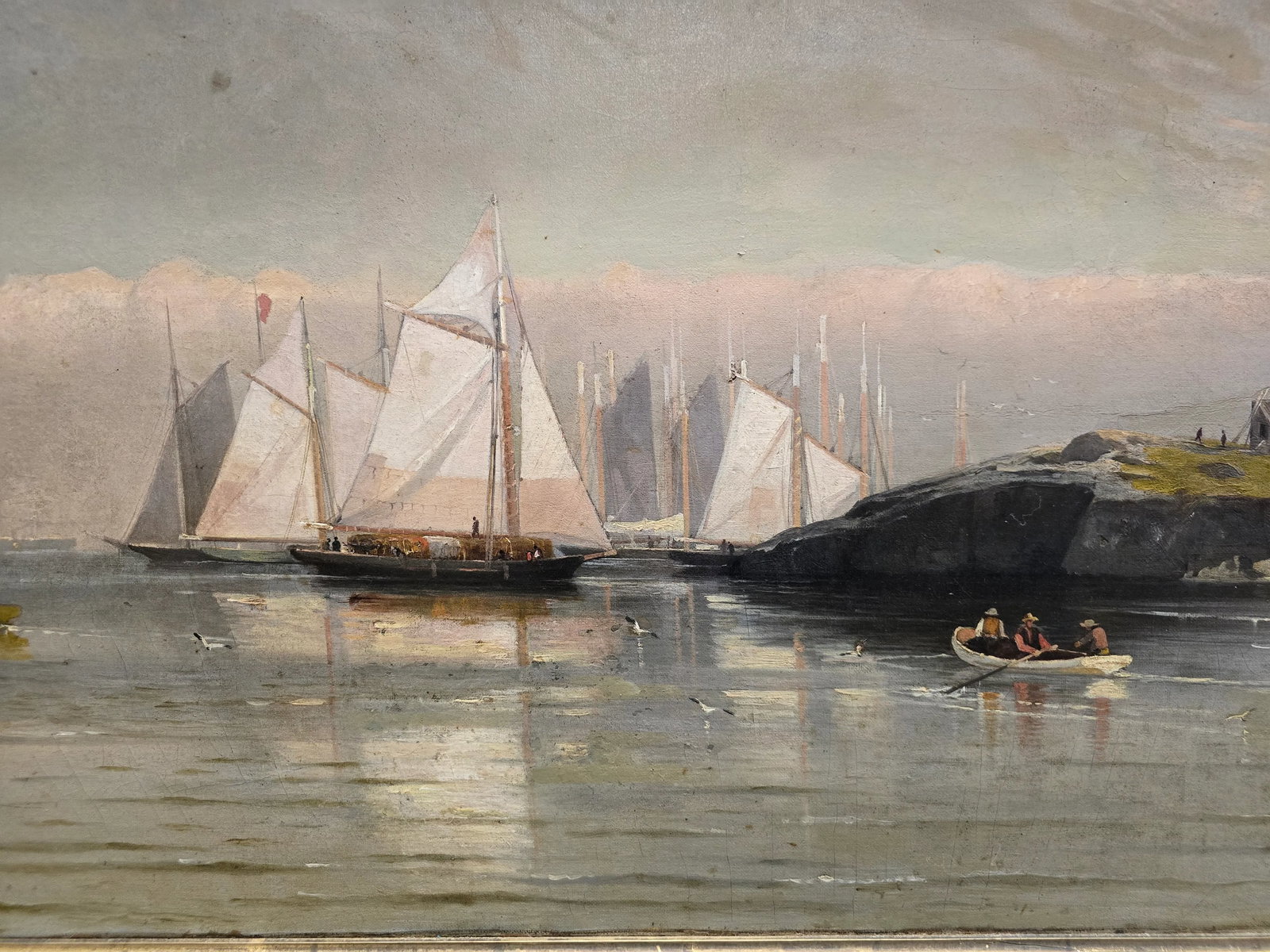 Antique 1877 William Wilson Cowell Oil on Canvas Coastal Marine Seascape Luminist Painting New Engla - 4