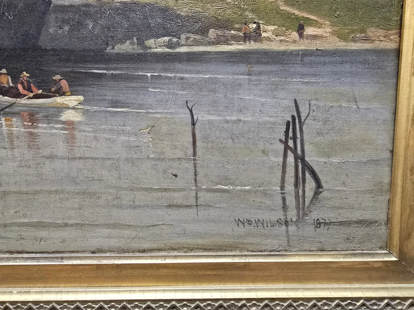 Antique 1877 William Wilson Cowell Oil on Canvas Coastal Marine Seascape Luminist Painting New Engla - 5