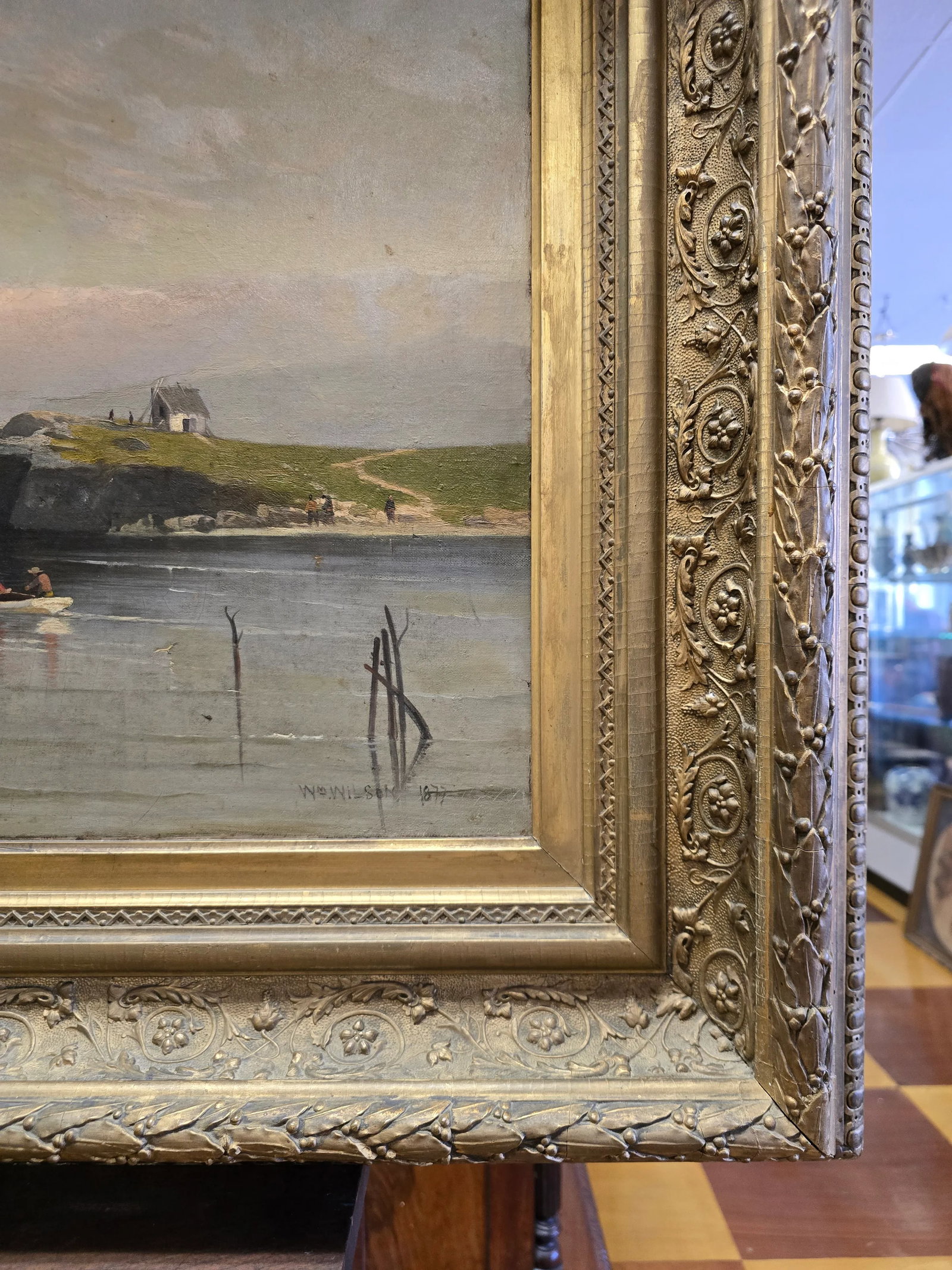 Antique 1877 William Wilson Cowell Oil on Canvas Coastal Marine Seascape Luminist Painting New Engla - 9