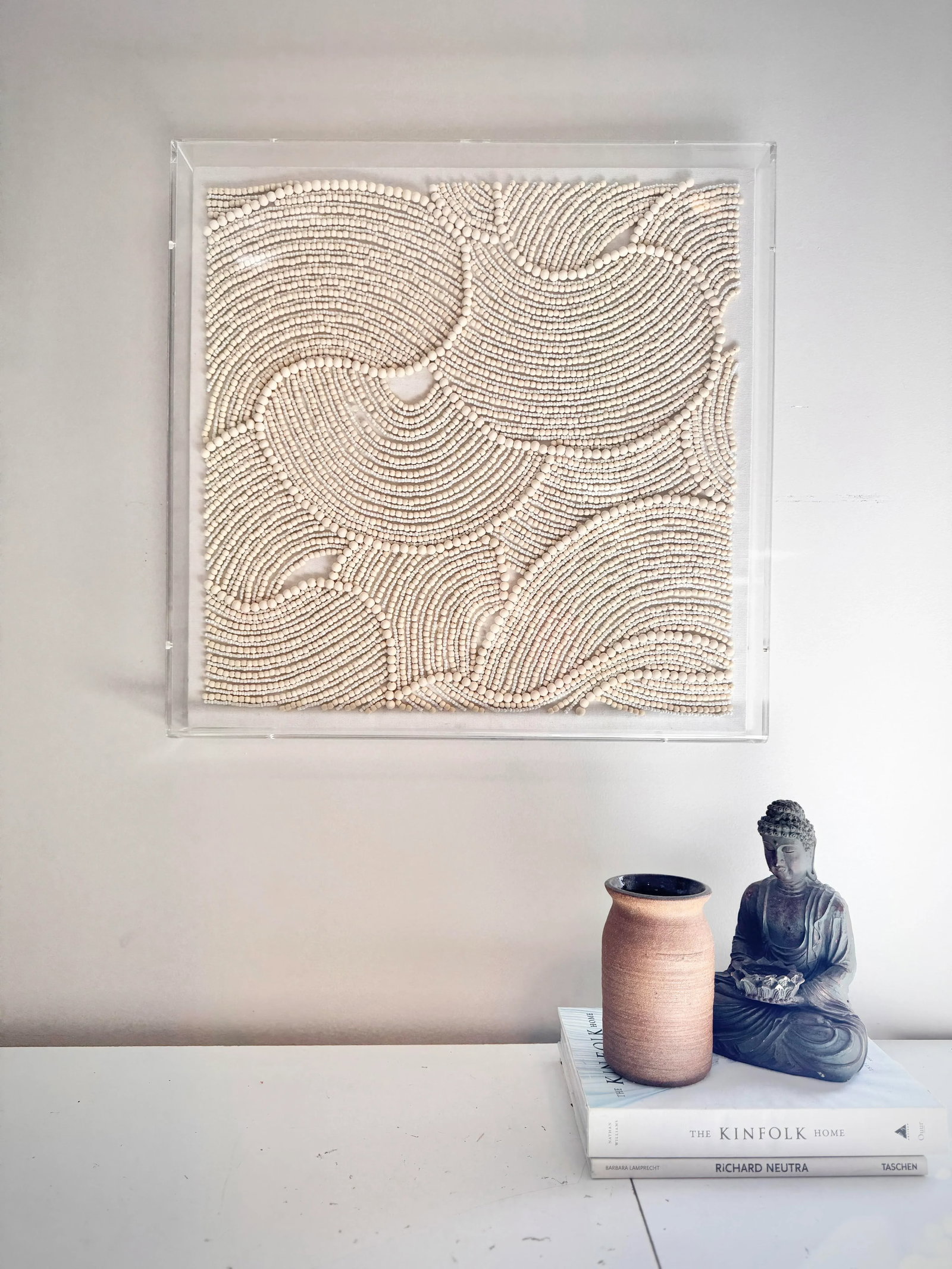 Organic Shapes in Wood Beads Linear Line Art Rheta Maeve Wall Art in Custom Acrylic Box Frame by Mad - 11