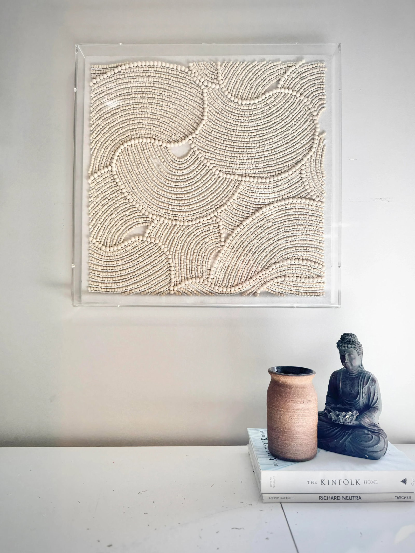 Organic Shapes in Wood Beads Linear Line Art Rheta Maeve Wall Art in Custom Acrylic Box Frame by Mad - 12