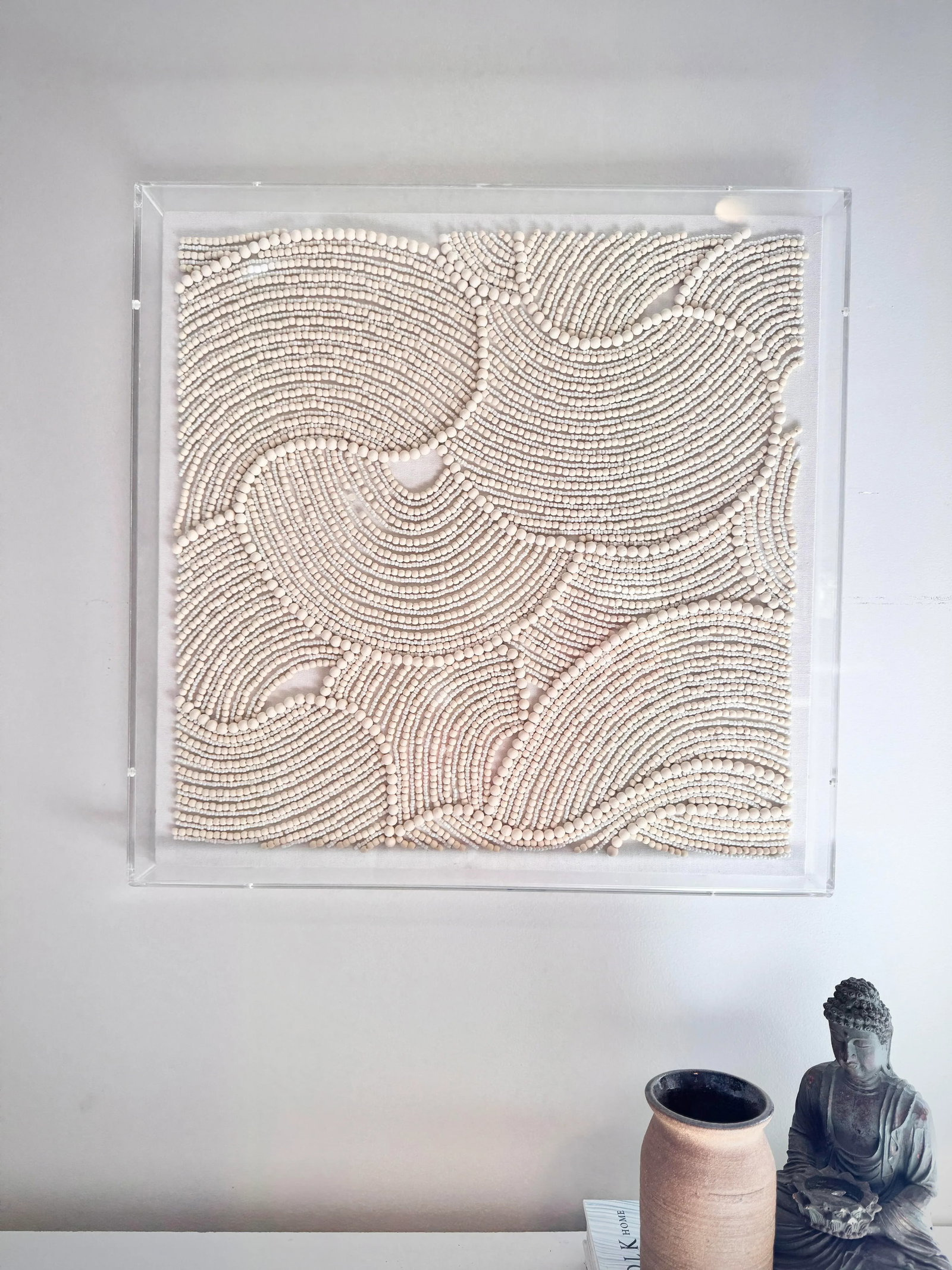 Organic Shapes in Wood Beads Linear Line Art Rheta Maeve Wall Art in Custom Acrylic Box Frame by Mad - 6