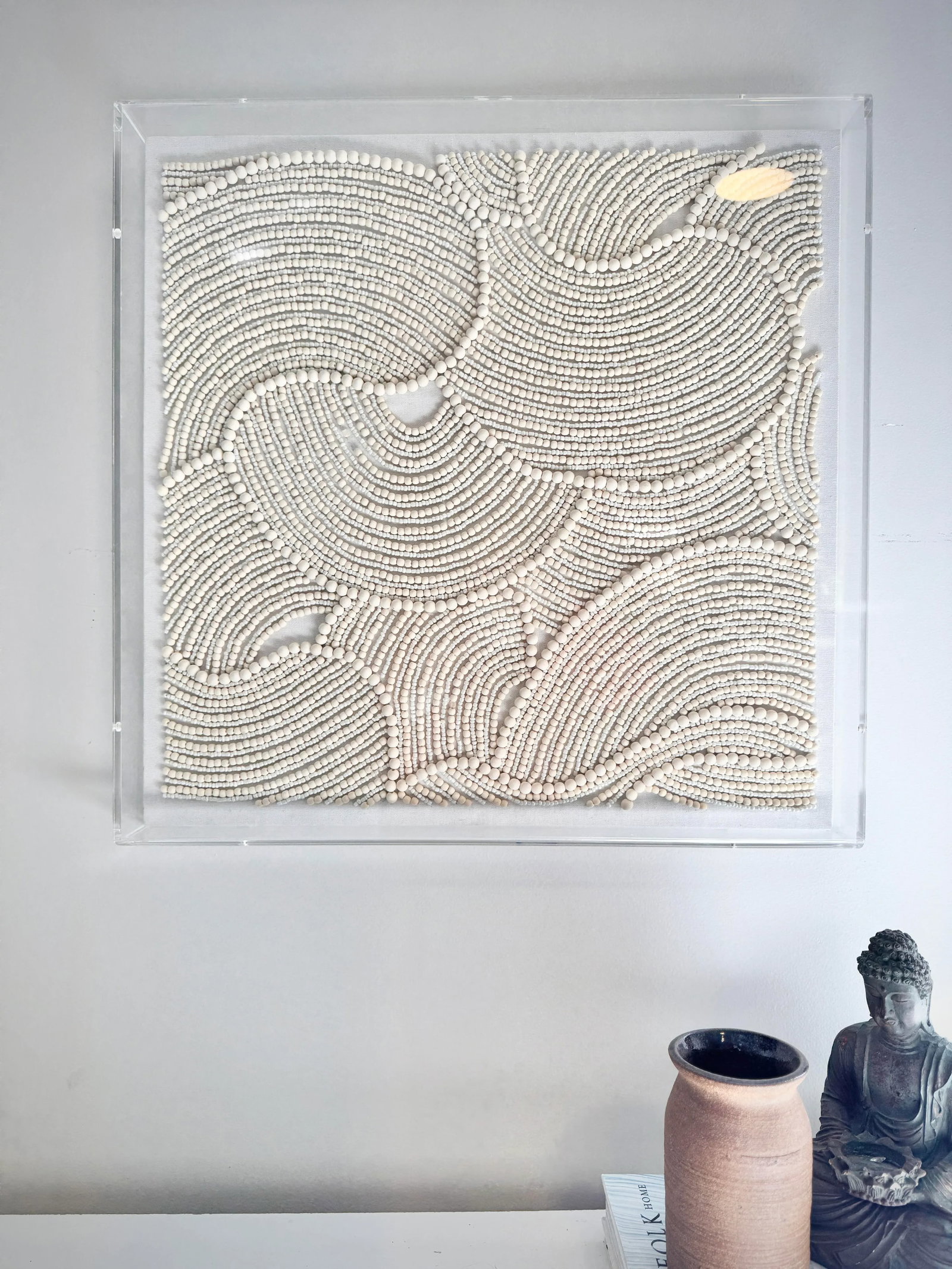 Organic Shapes in Wood Beads Linear Line Art Rheta Maeve Wall Art in Custom Acrylic Box Frame by Mad - 7