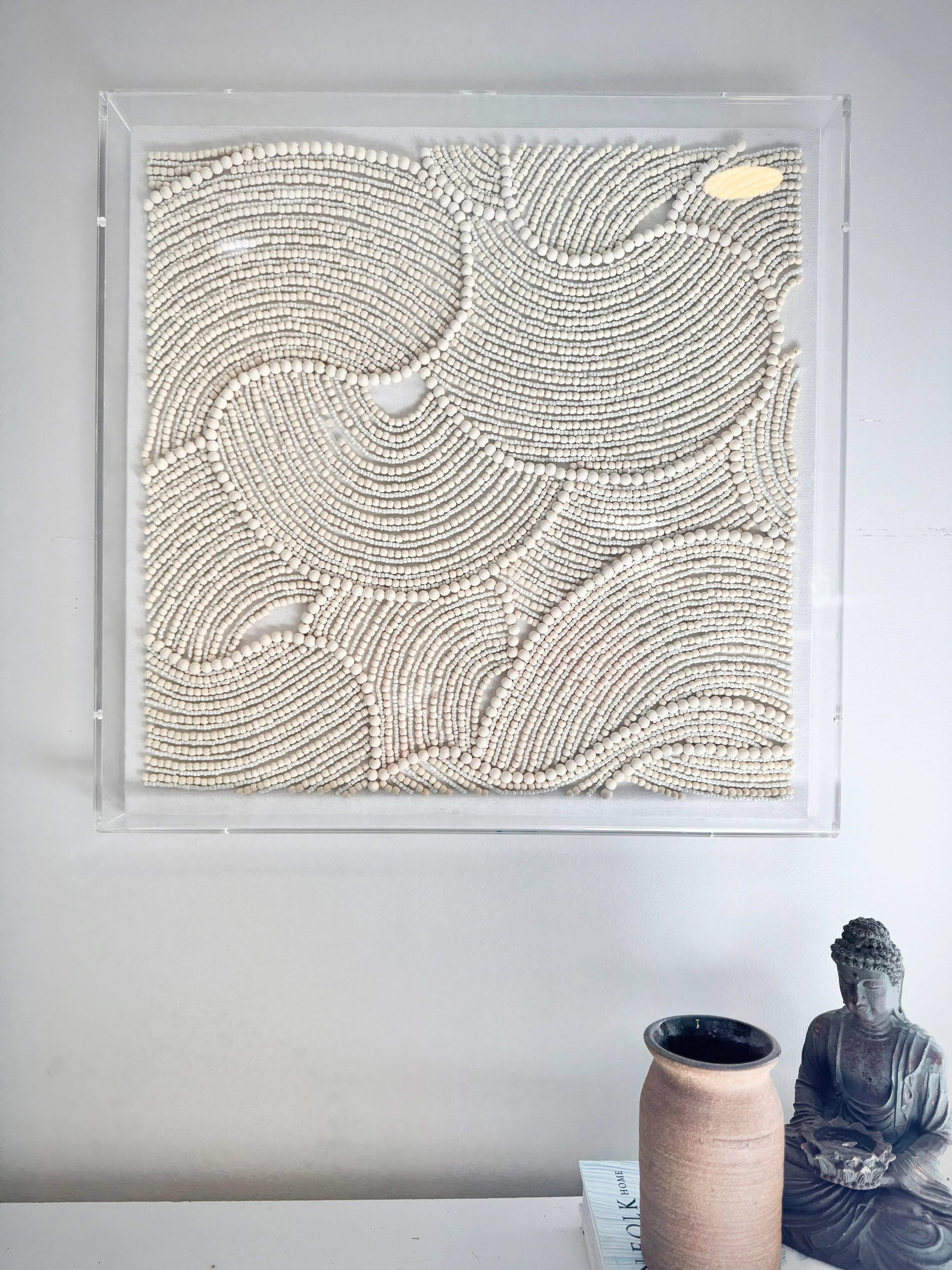 Organic Shapes in Wood Beads Linear Line Art Rheta Maeve Wall Art in Custom Acrylic Box Frame by Mad - 8