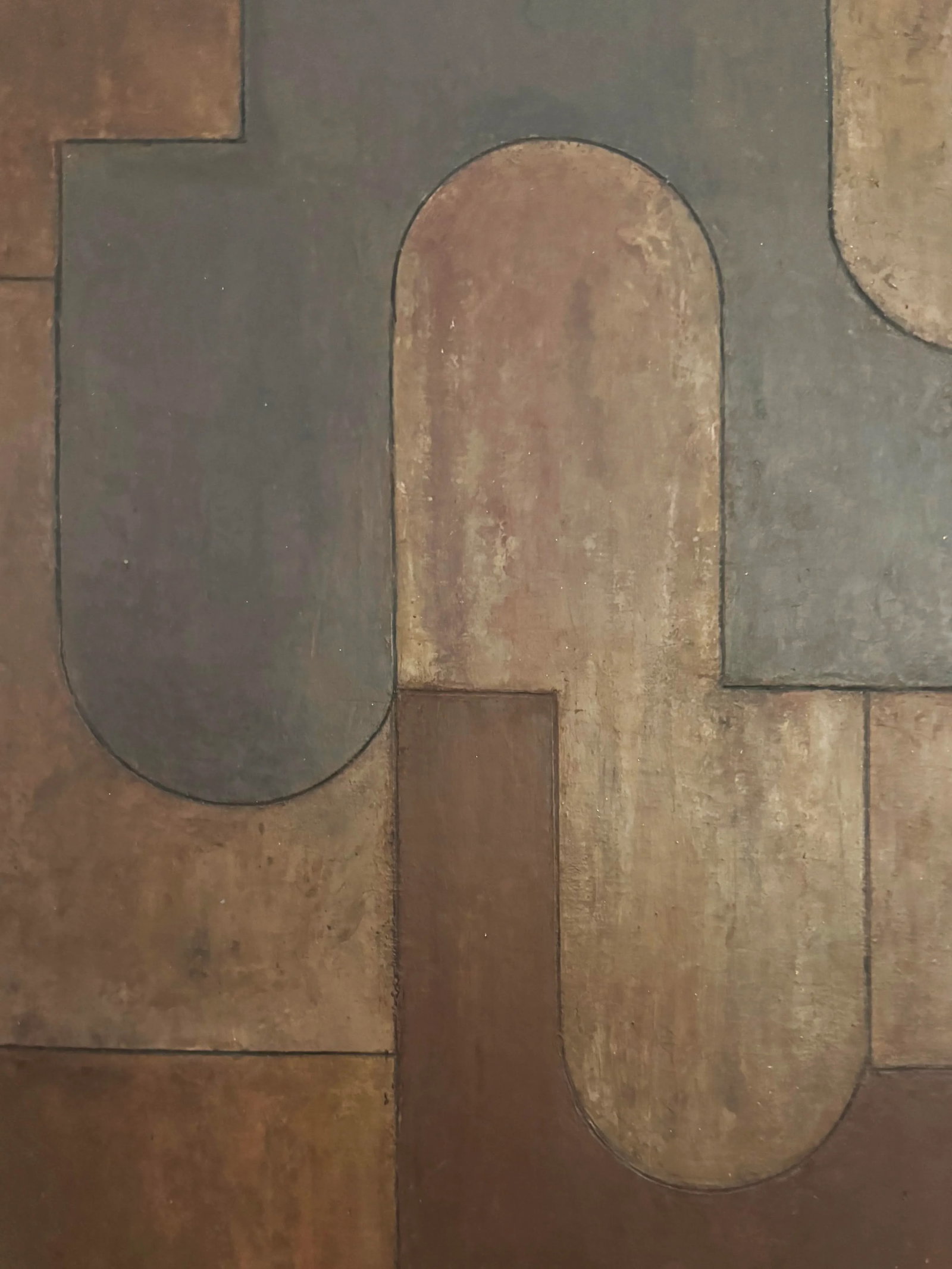 Contemporary Geometric Oil and Cold Wax Painting Neutrals Brown Charcoal by Stephen Cimini - 4