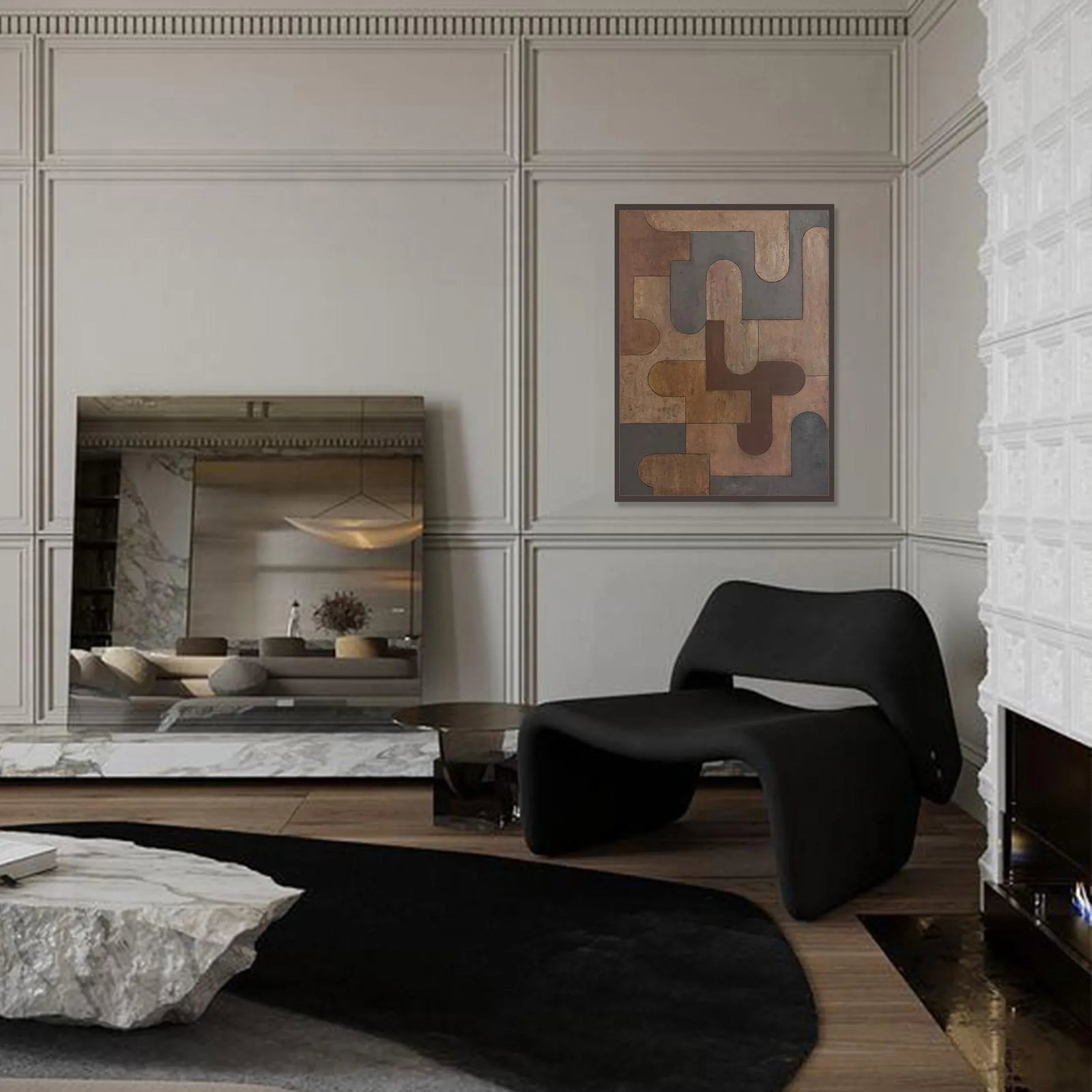 Contemporary Geometric Oil and Cold Wax Painting Neutrals Brown Charcoal by Stephen Cimini - 7