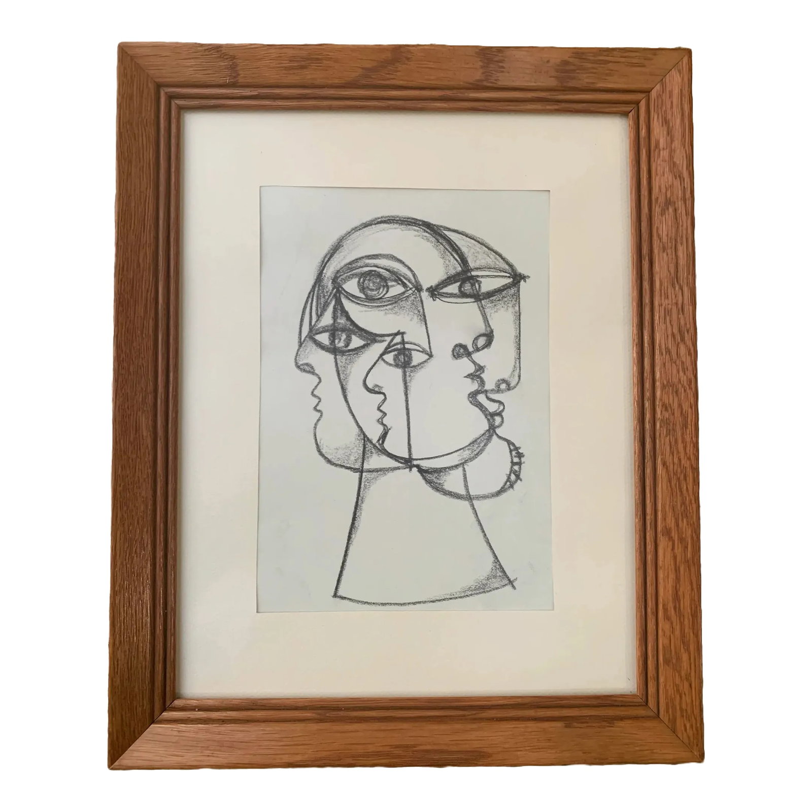 Contemporary Abstract Charcoal Drawing by Louie DeVito Framed: One of my favorite original 8" x 11" charcoal drawings torn right from the pages of my many sketchbooks. Signed and framed in a repurposed 'Made in Mexico' frame and textured paper matting. Overall