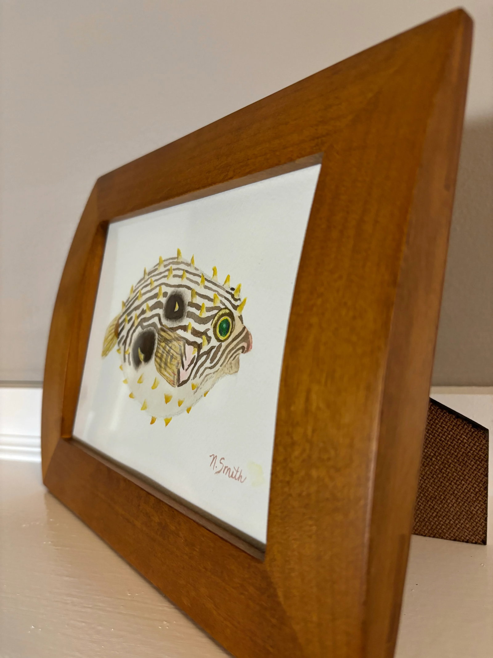 Original Watercolor Painting - Puffer Fish, Framed - 4