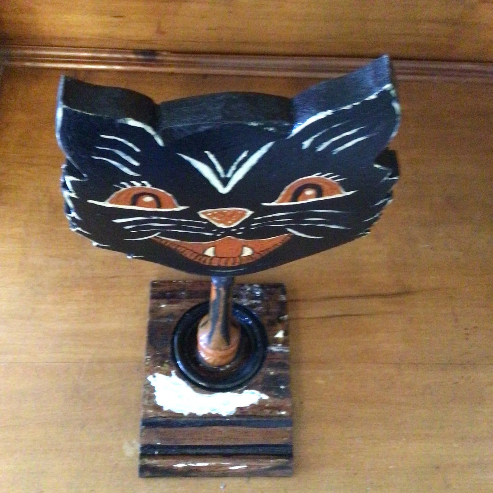 Victorian Inspired Free Standing Folk Art Halloween Black Cat by California Folk Artist - 10