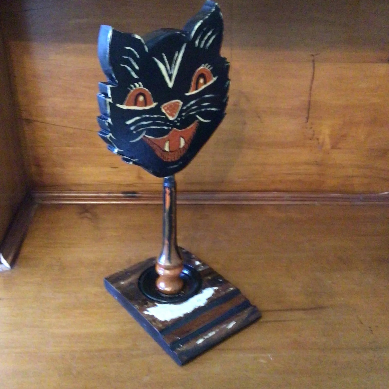 Victorian Inspired Free Standing Folk Art Halloween Black Cat by California Folk Artist - 8