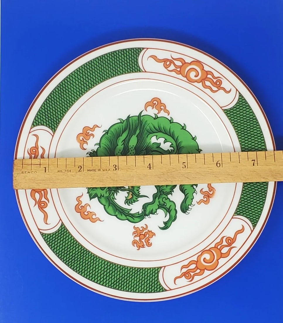 Vintage 1975 Fitz & Floyd Green Dragon Crest Salad Plate FF Dessert - 6