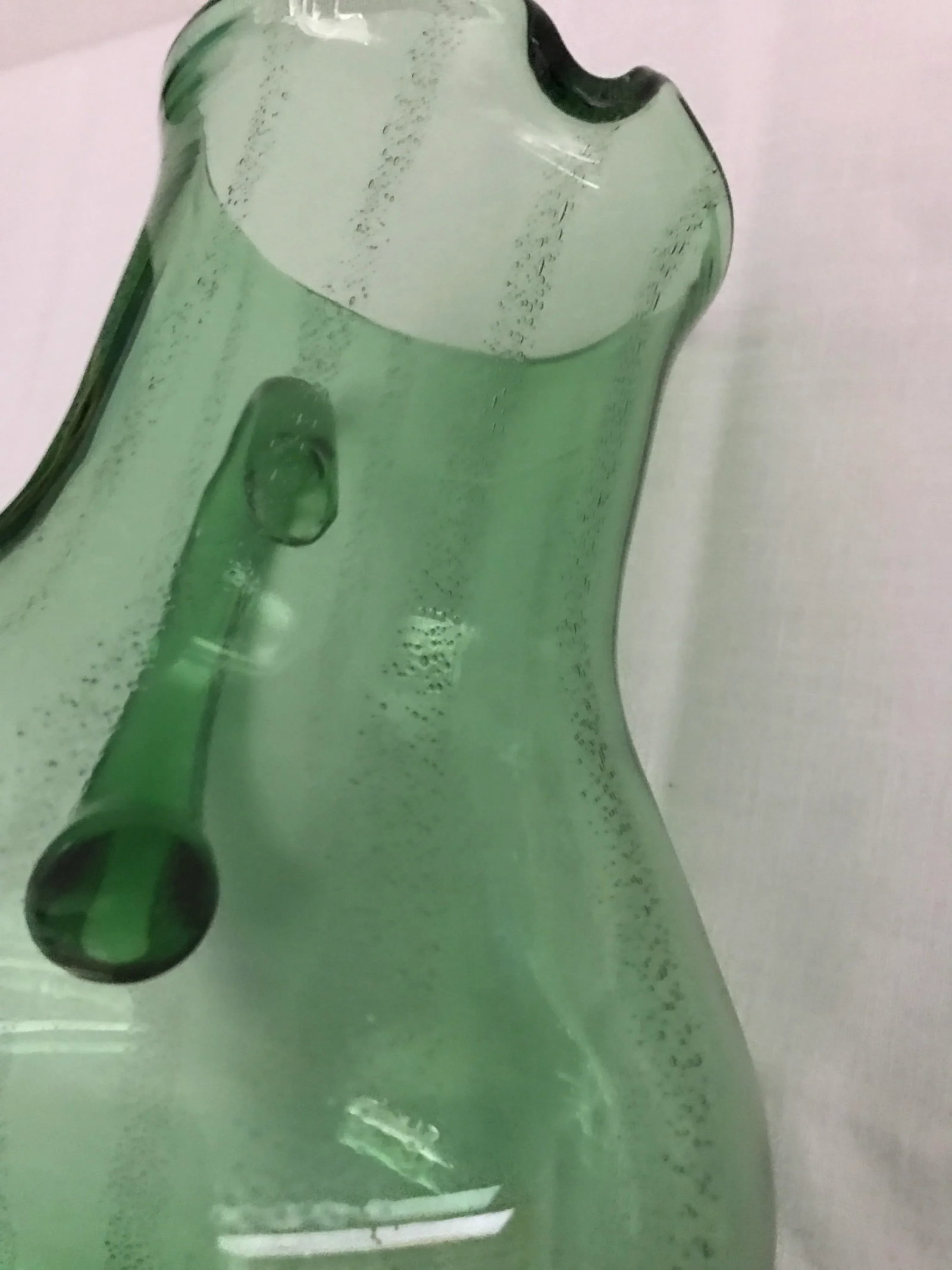 Hand Blown Green Glass Pitcher - 10