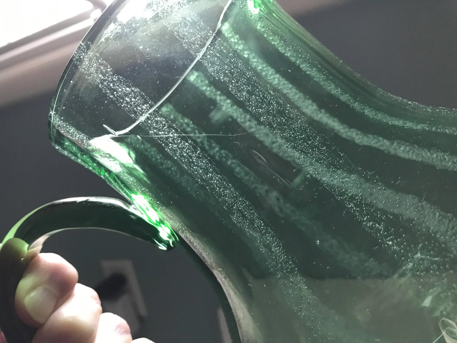 Hand Blown Green Glass Pitcher - 11