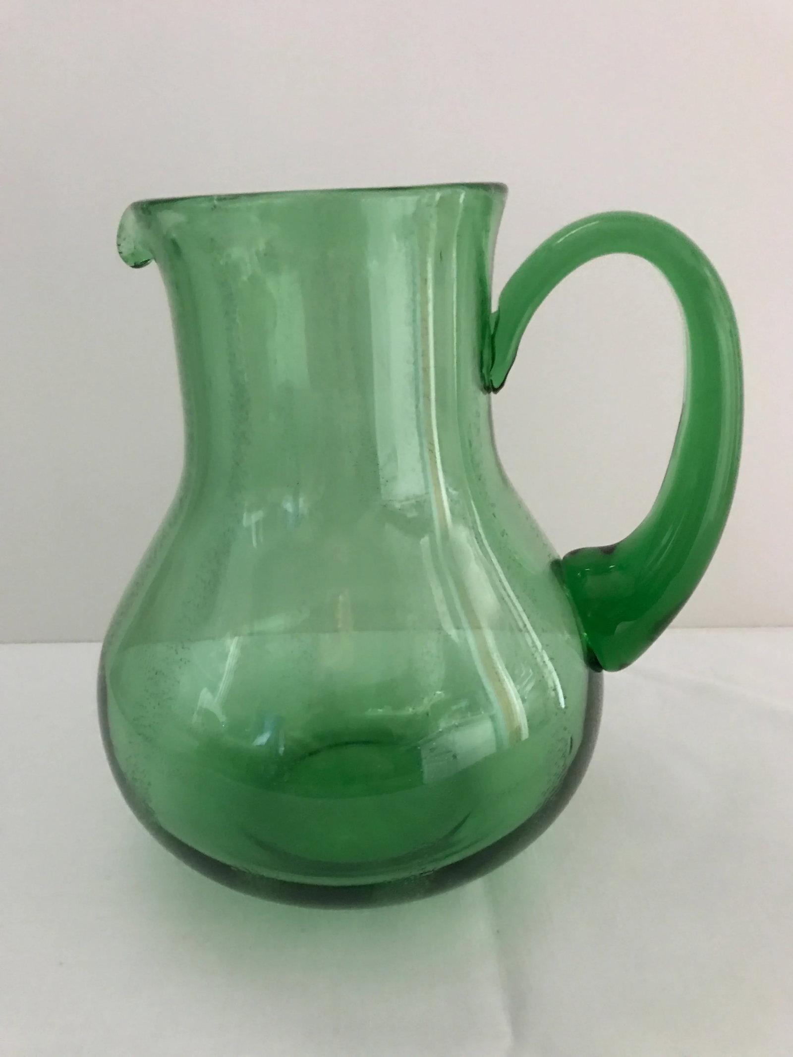 Hand Blown Green Glass Pitcher - 12