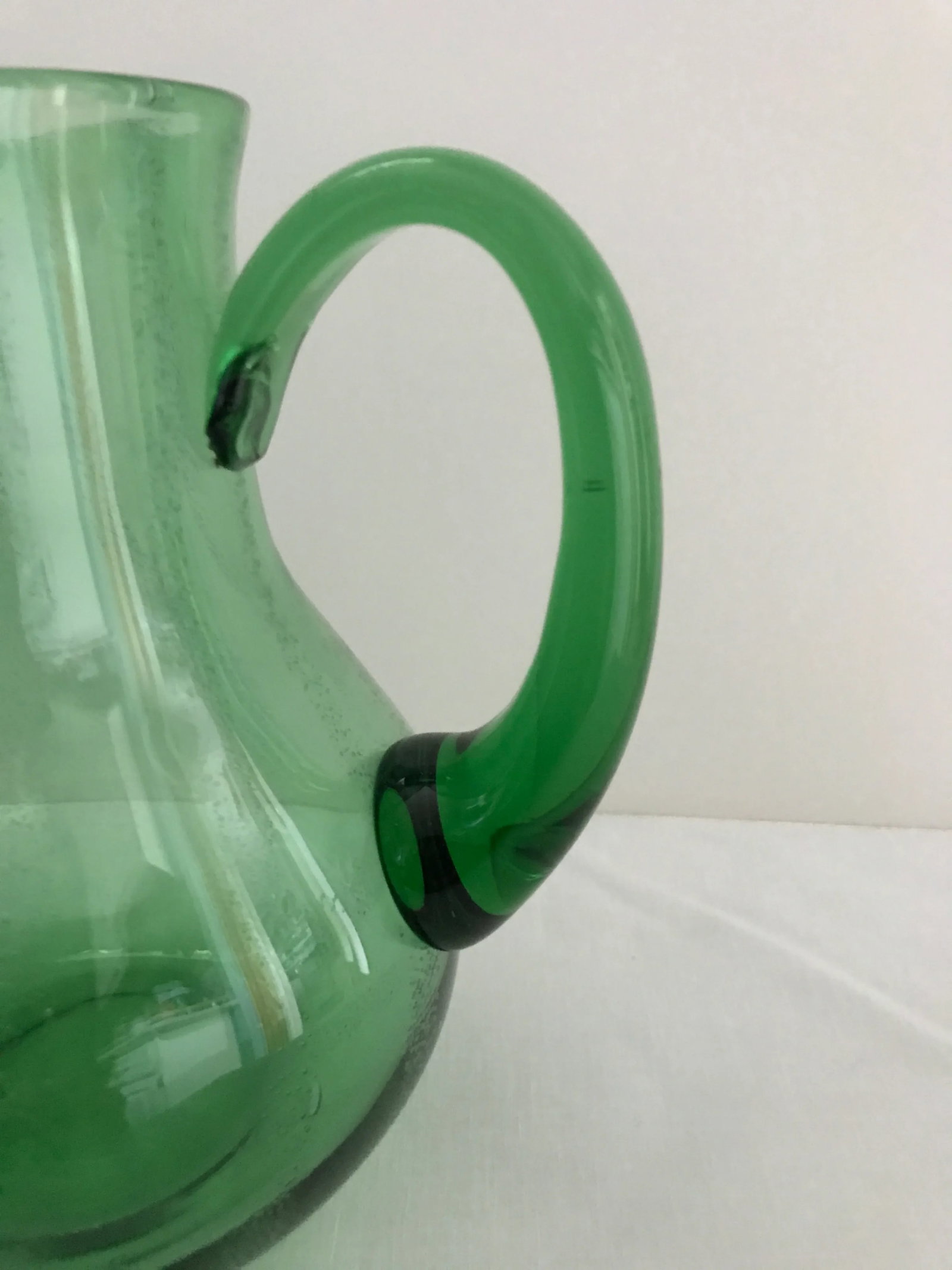 Hand Blown Green Glass Pitcher - 3