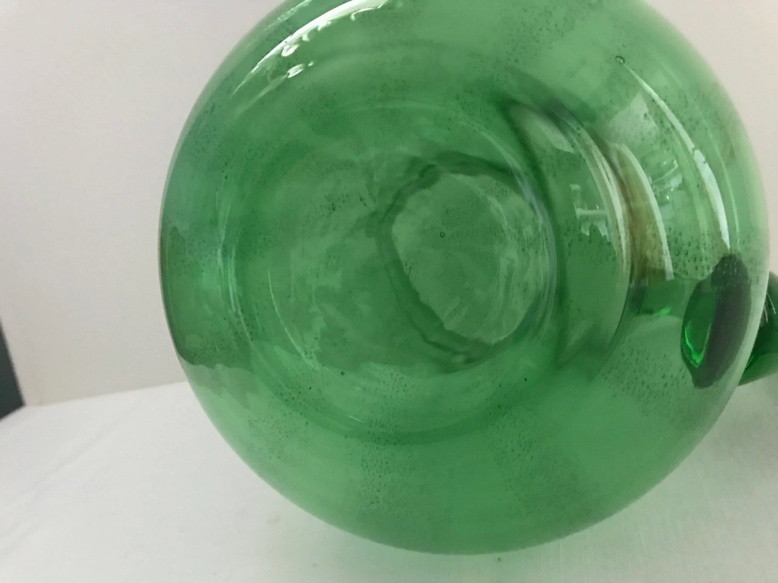 Hand Blown Green Glass Pitcher - 8