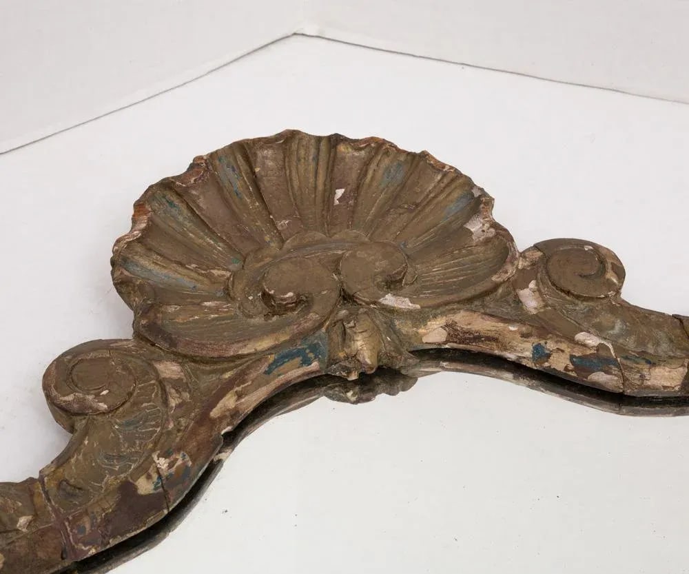 Antique Giltwood Shell Crest Shield Wall Mirror - 2