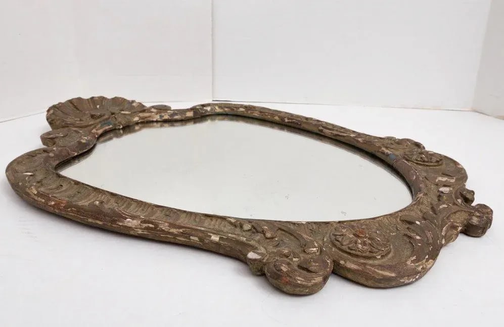 Antique Giltwood Shell Crest Shield Wall Mirror - 7