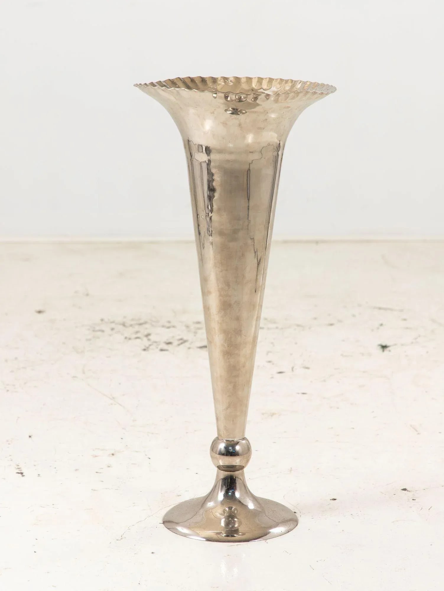 Silver Plate Footed Vase With Scalloped Lip, 2010s India - 2