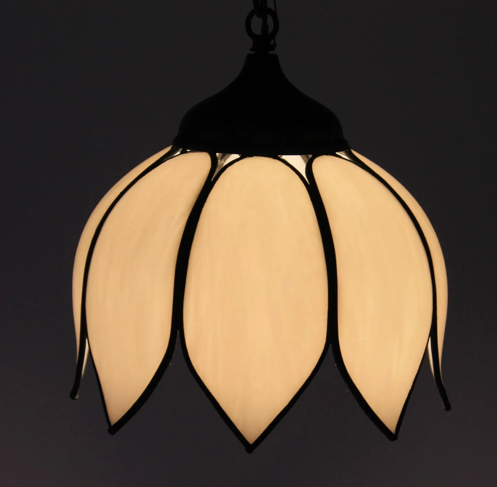 Mid Century White Slag Glass Tulip Pendant Light - 5