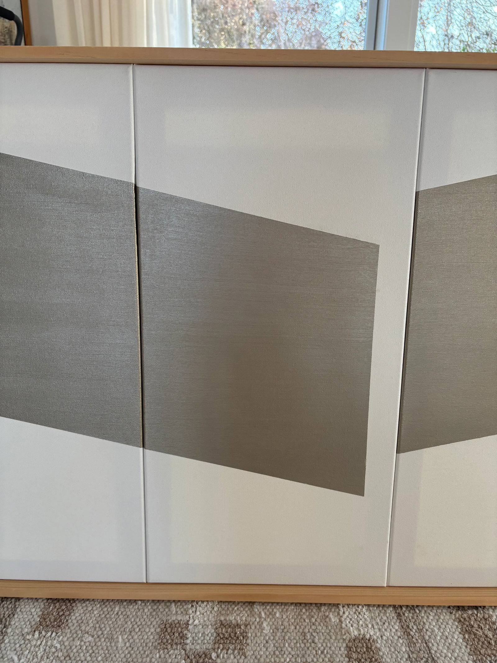 Abstract Contemporary Op Art Geometric Hard Edge Triptych Painting, Wood Framed, Signed Lee Fine - 3