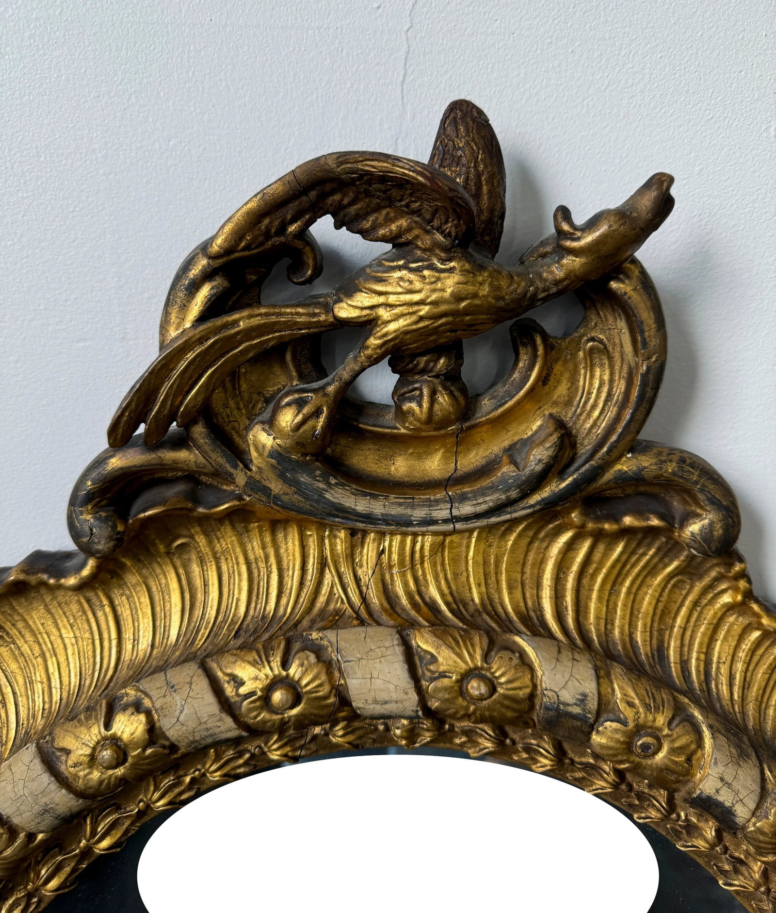 Antique Late 19th Century Carved Oval Gilt Mirror - 3