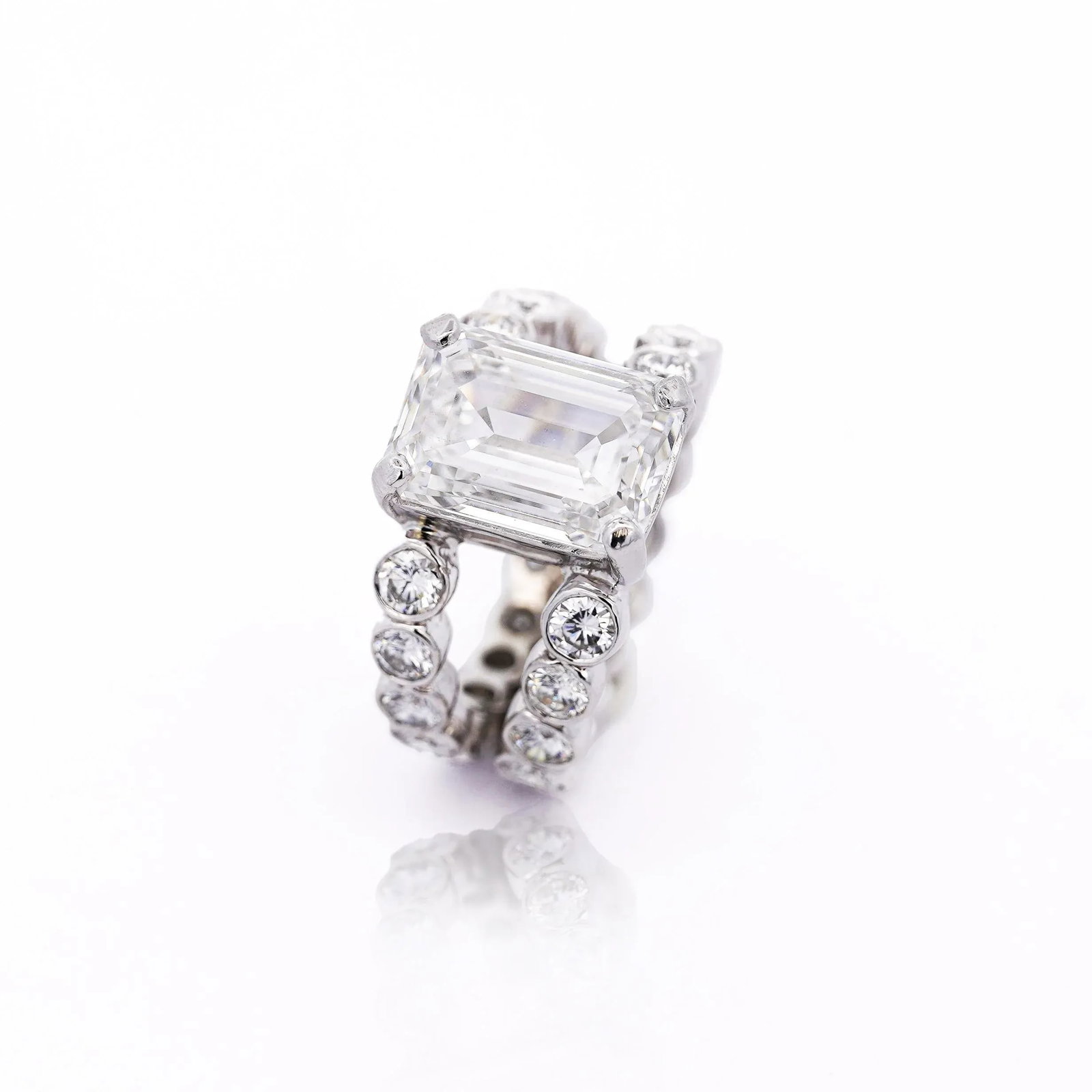 Igi Cert. 10.05 Carat Emerald Cut Lab Grown Diamond Platinum Split Open Ring, Size 6 - 6