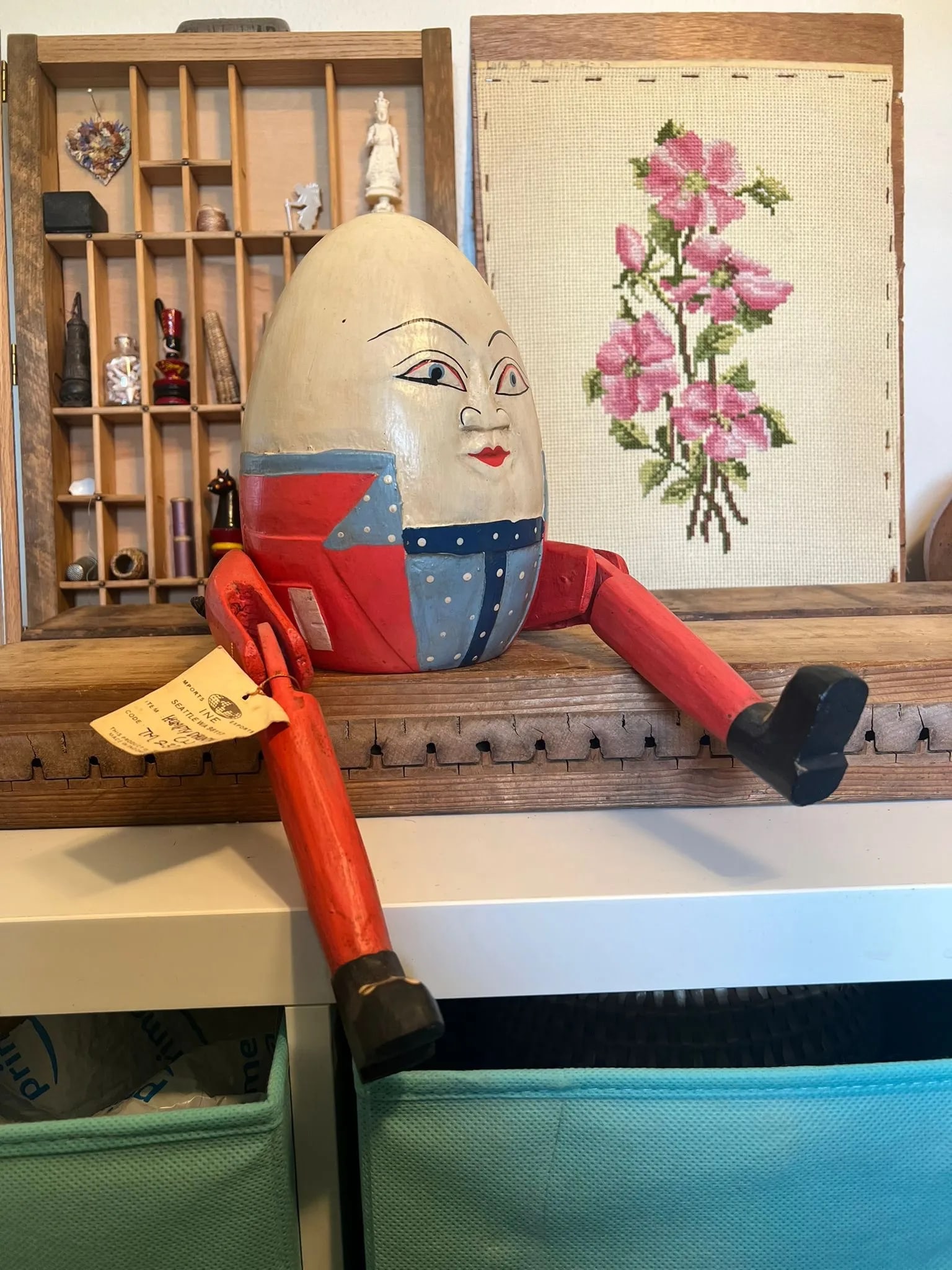 Vintage Handmade Humpty Dumpty Wooden Shelf Decor - 2