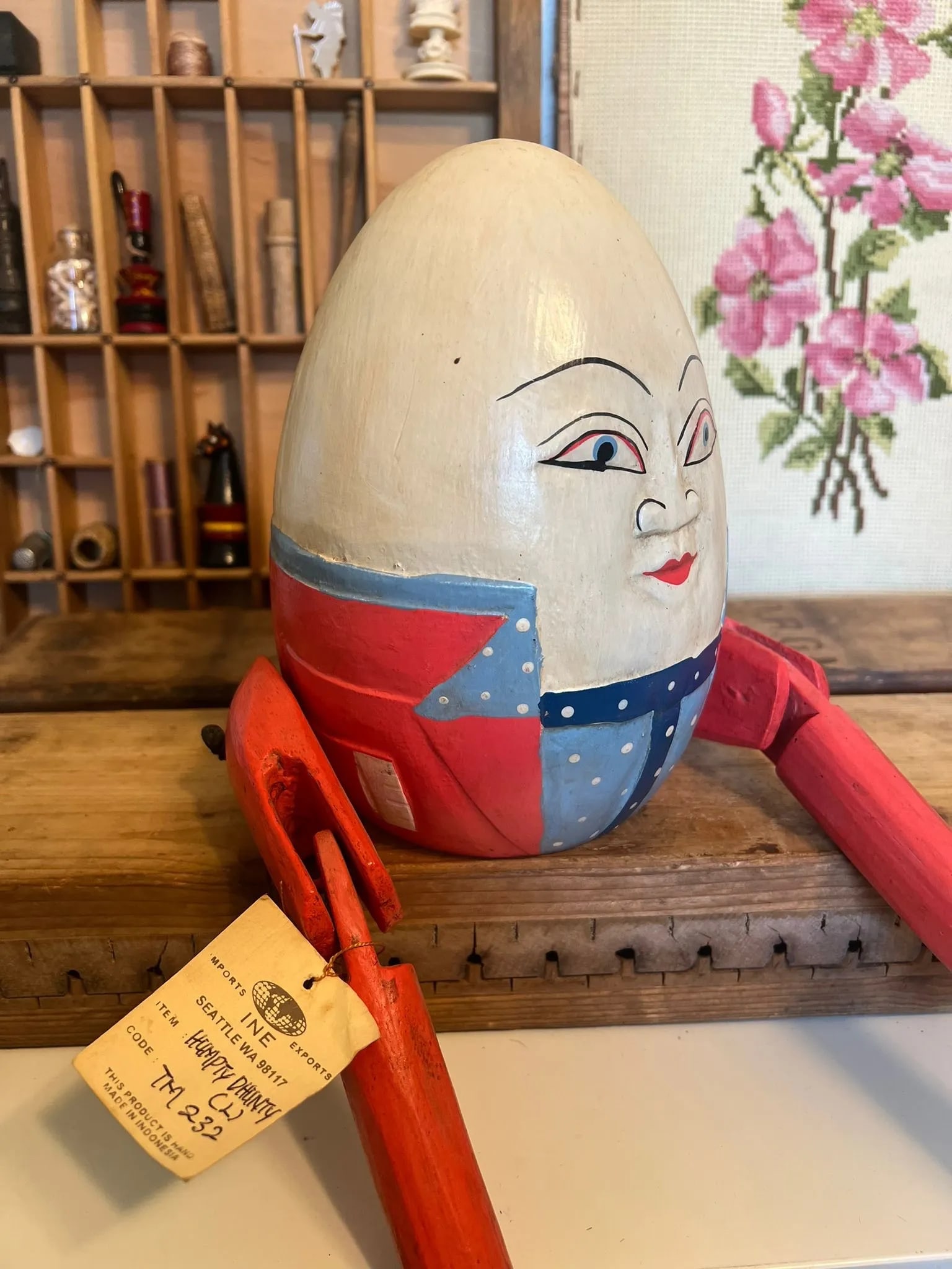 Vintage Handmade Humpty Dumpty Wooden Shelf Decor - 3