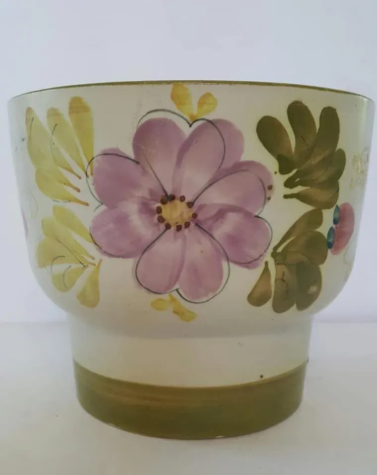 Mid Century Pottery Planter Portugal Handpainted Floral - 2